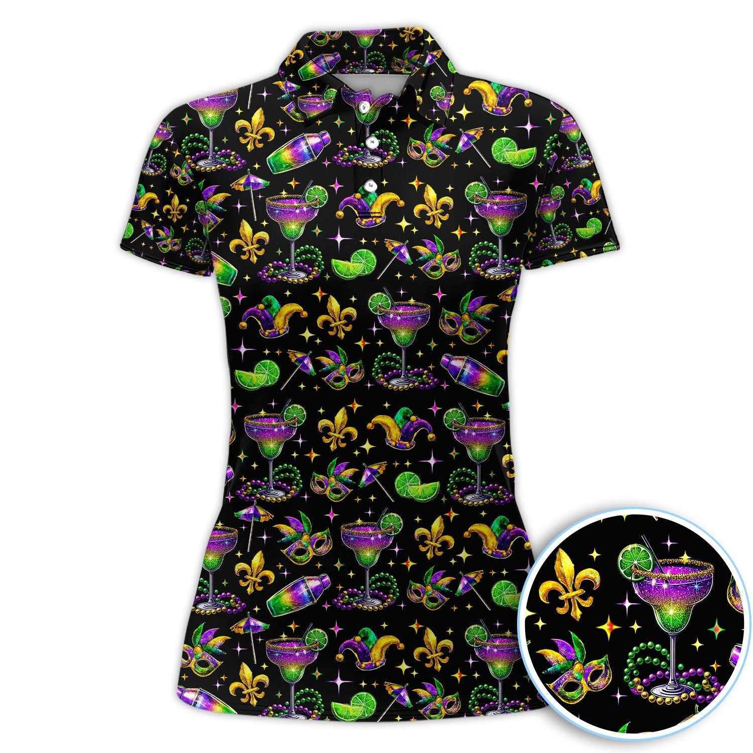 Funny Glitter Mardi Gras Pattern Golf Polos, Mardi Gras And Margaritas Golf Shirt For Men, Golf Gift For Golfer