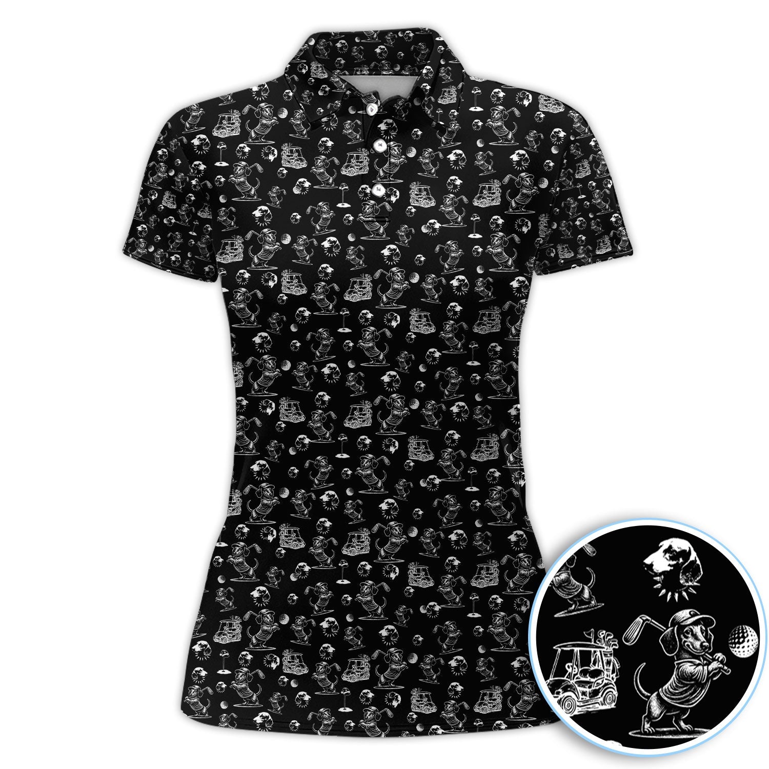 Funny Dachshund Pattern Golf Shirt For Men, Wiener Dog Golf Polos For Golfer, Dad Golf Gift