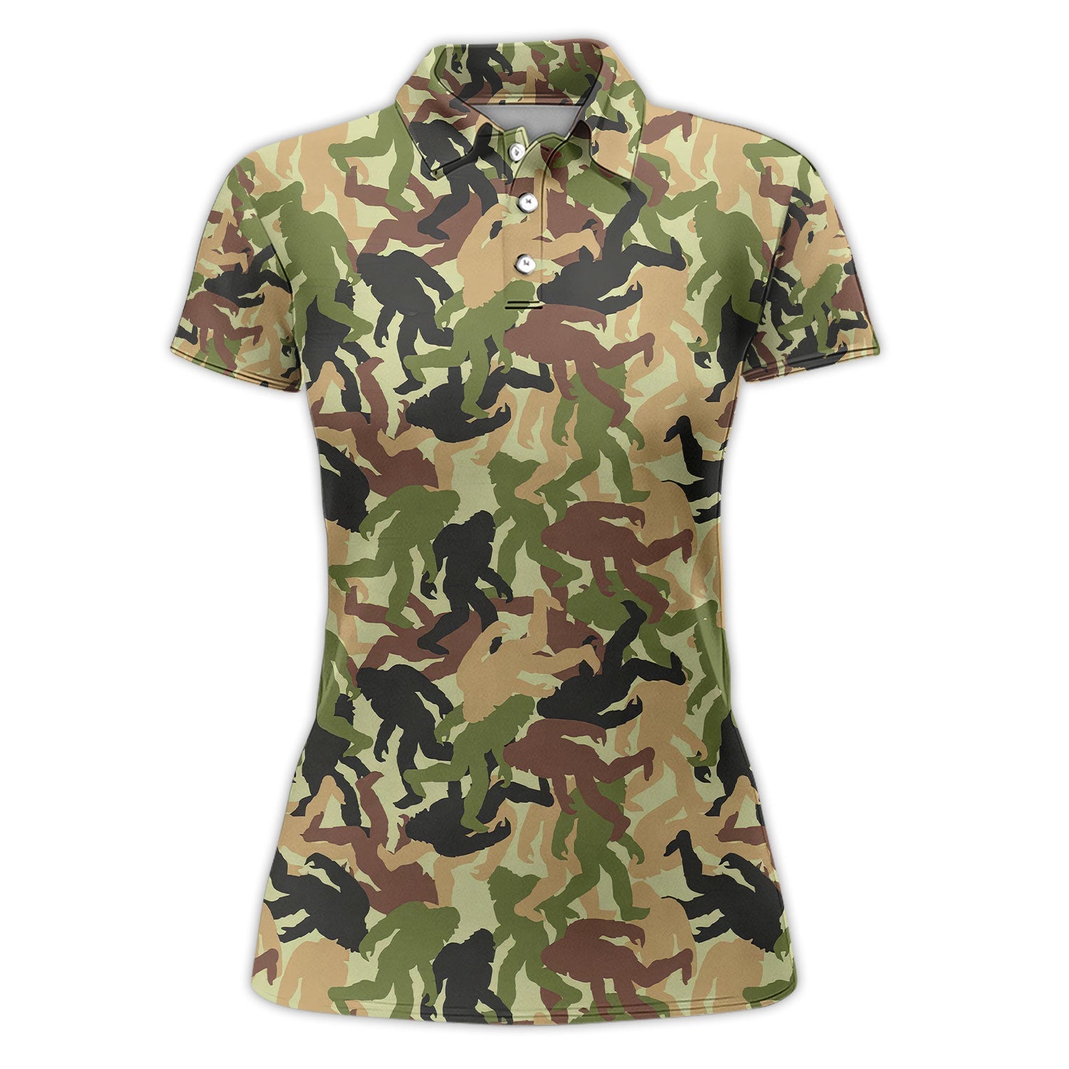 Bigfoot Camo Pattern Golf Polos, Crazy Sasquatch Golf Shirt, Funny Golf Gift For Golfer