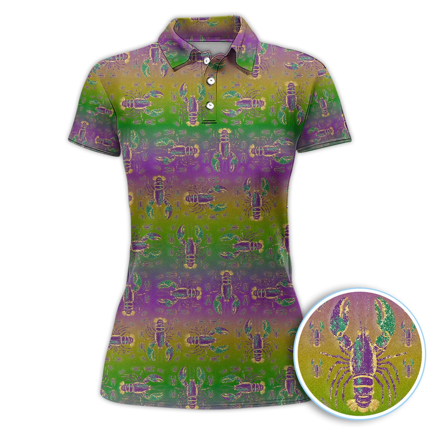 Louisiana Crawfish Pattern Golf Shirt, Mardi Gras Golf Polos For Golfer