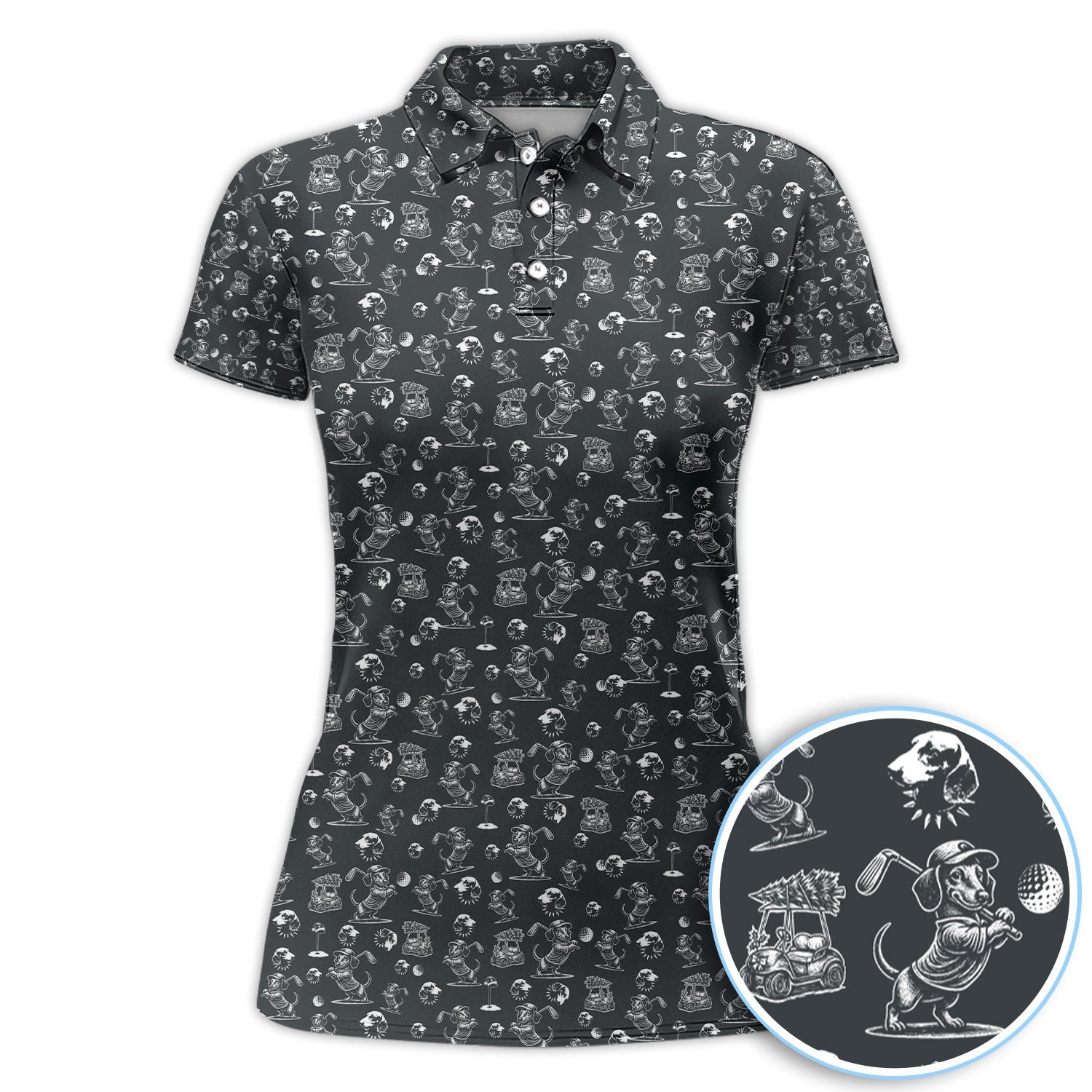 Dachshund Pattern Golf Shirt for Men, Funny Golf Polos, Golf Gift For Men