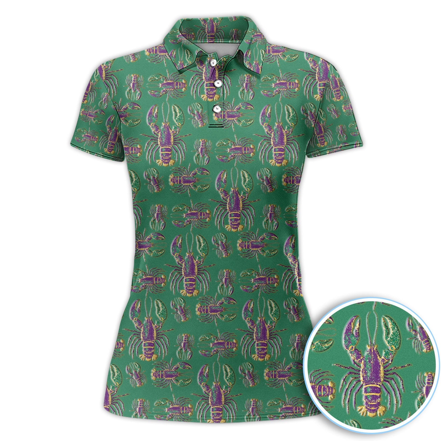Mardi Gras Crawfish Pattern Golf Polos, Crazy Louisiana Crawfish Golf Shirt For Men, Golf Gift For Golfer