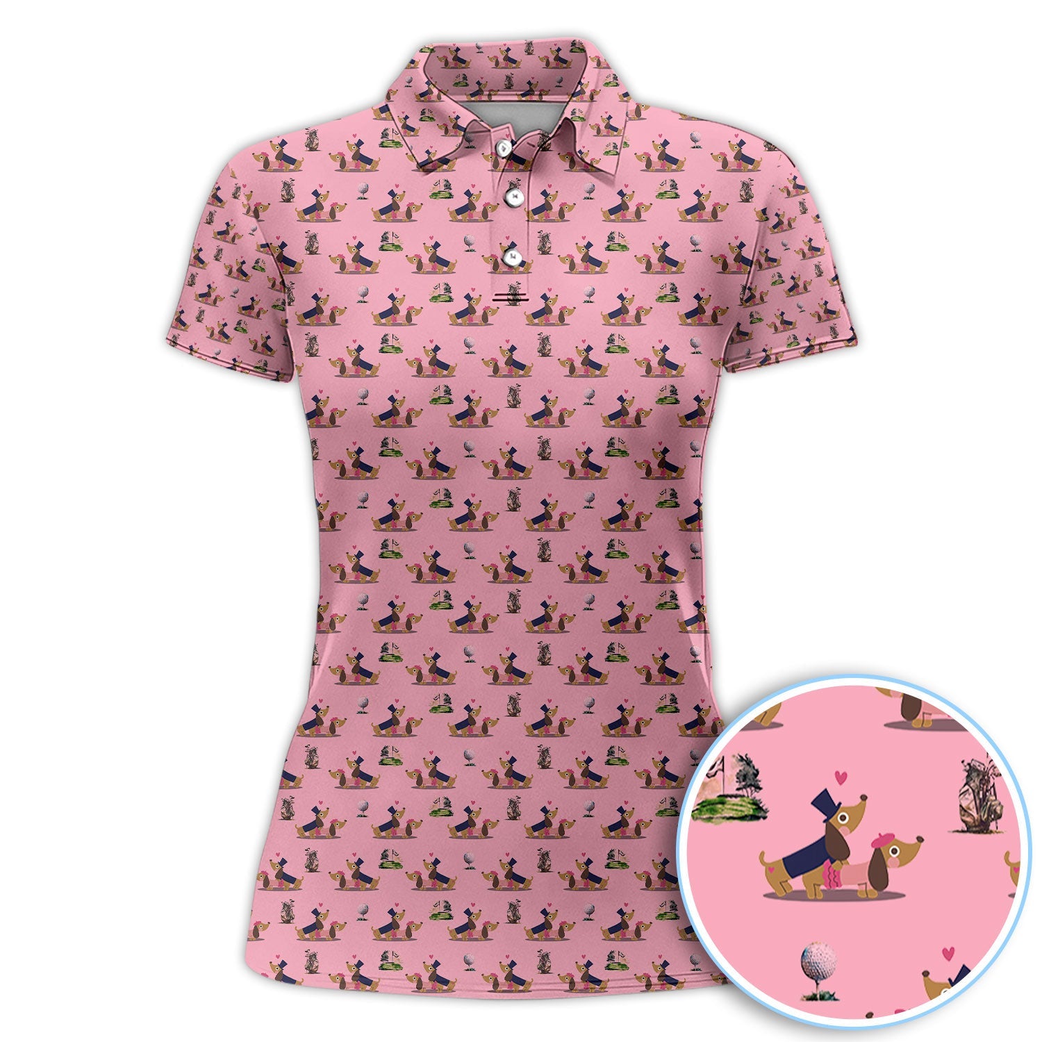 Dachshund Love Pattern Golf Shirt, Wiener Dog Golf Polos, Golf Gift For Golfer