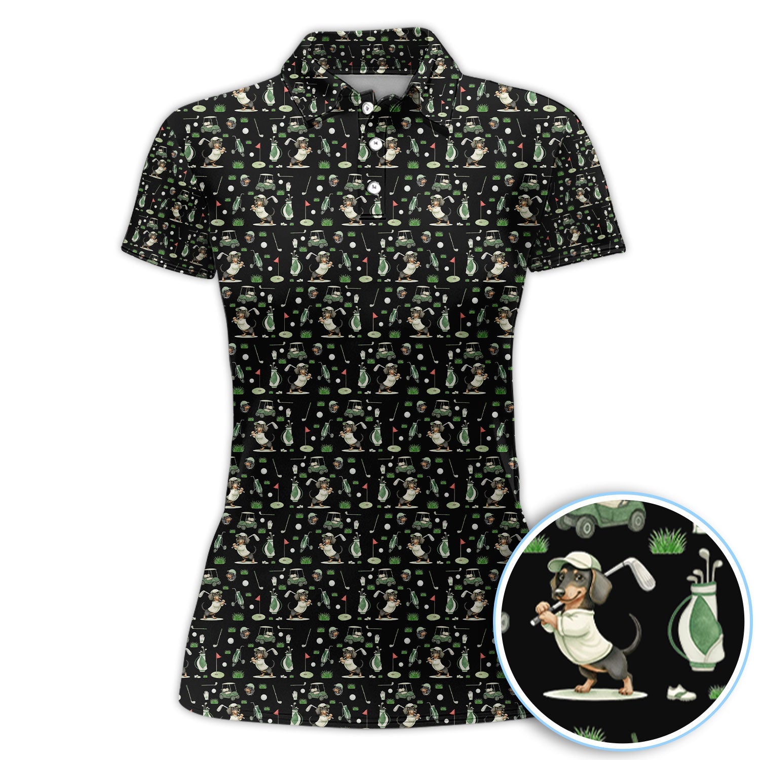 Funny Wiener Dog Golf Shirt, Dachshund Pattern Golf Polos, Crazy Golf Gift For Men
