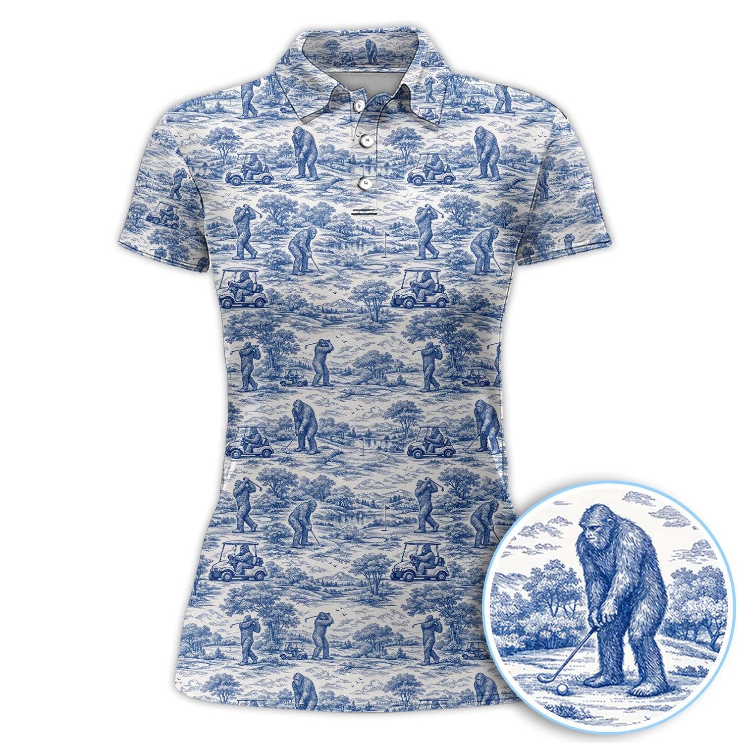 Crazy Bigfoot Pattern Golf Polos, Funny Sasquatch Golf Shirt For Men, Golf Gift For Golfer