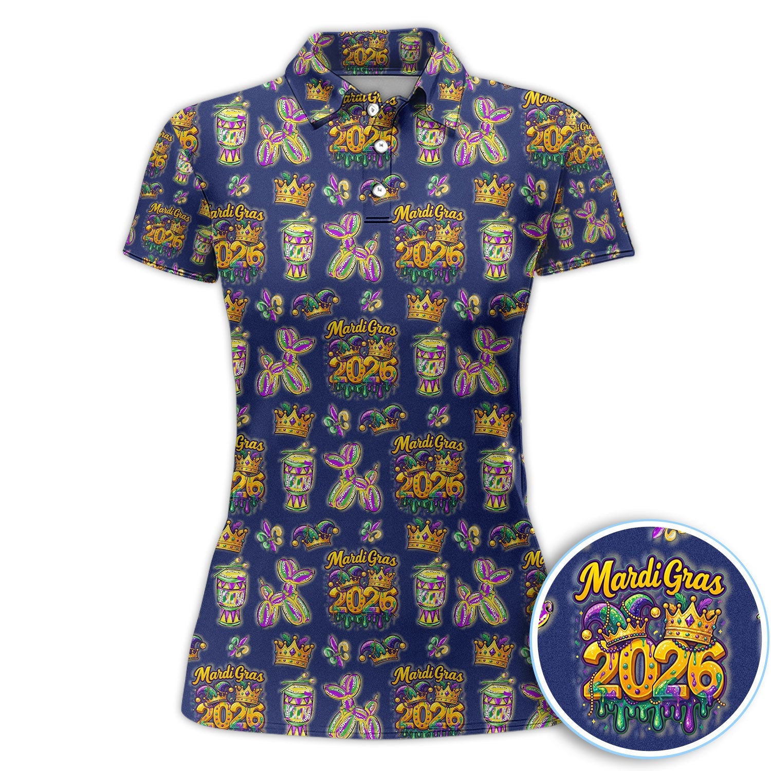 Mardi Gras 2026 Golf Polos For Golfer, Festive Crown Mask Pattern Golf Shirt, Golf Gift For Men