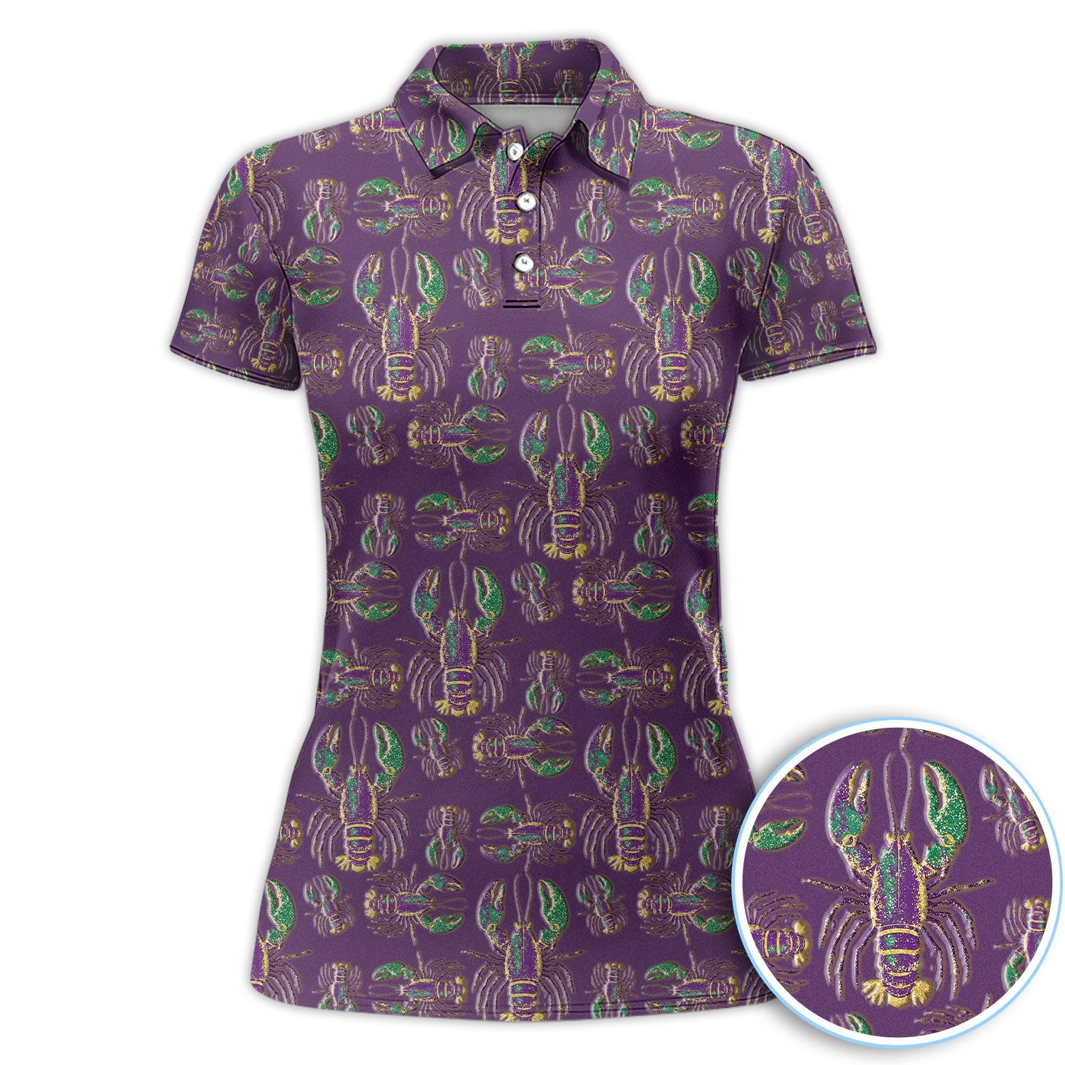 Crazy Louisiana Crawfish Golf Shirt For Women, Mardi Gras Crawfish Pattern Golf Polos, Golf Gift For Golfer