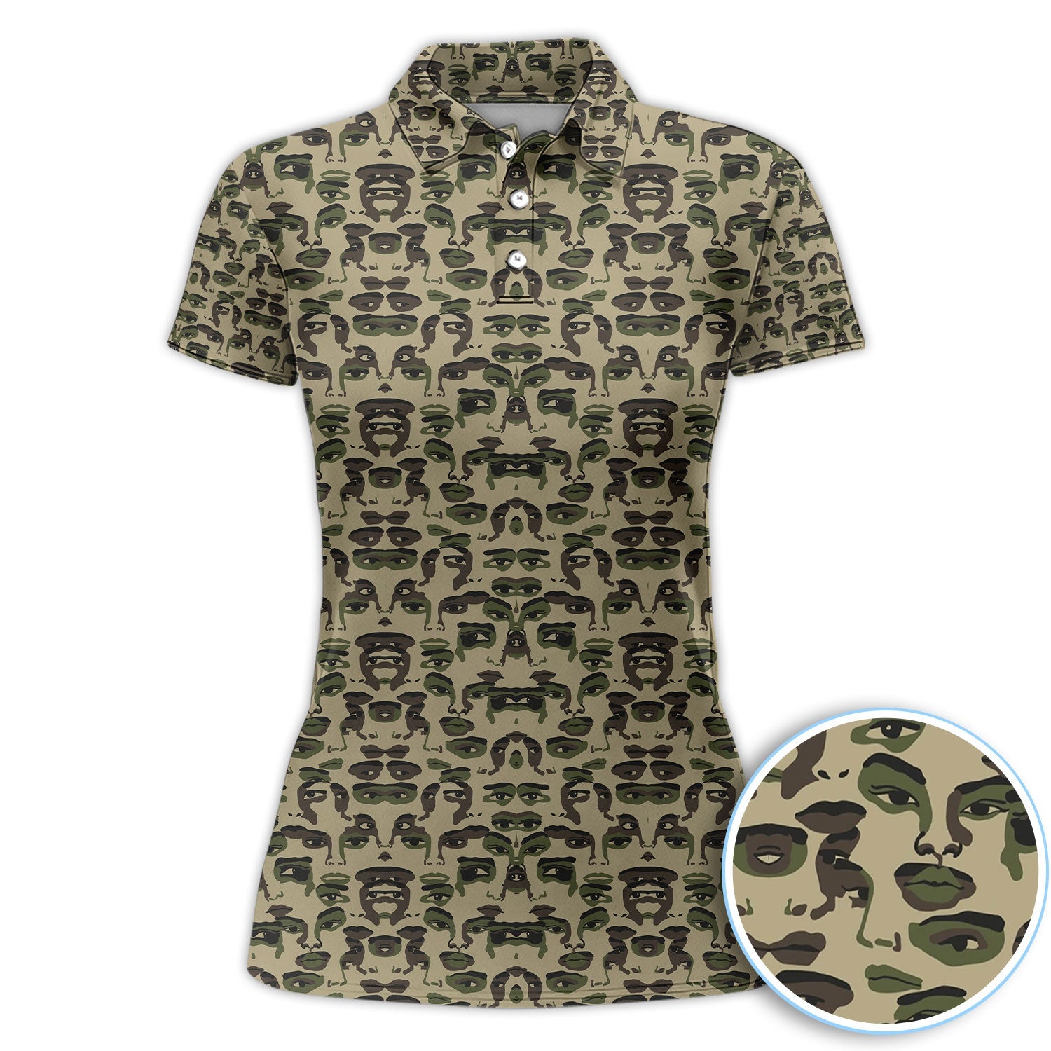 Camo Face Art Pattern Polo Shirt, Crazy Golf Polos For Golfer, Men Golf Gift