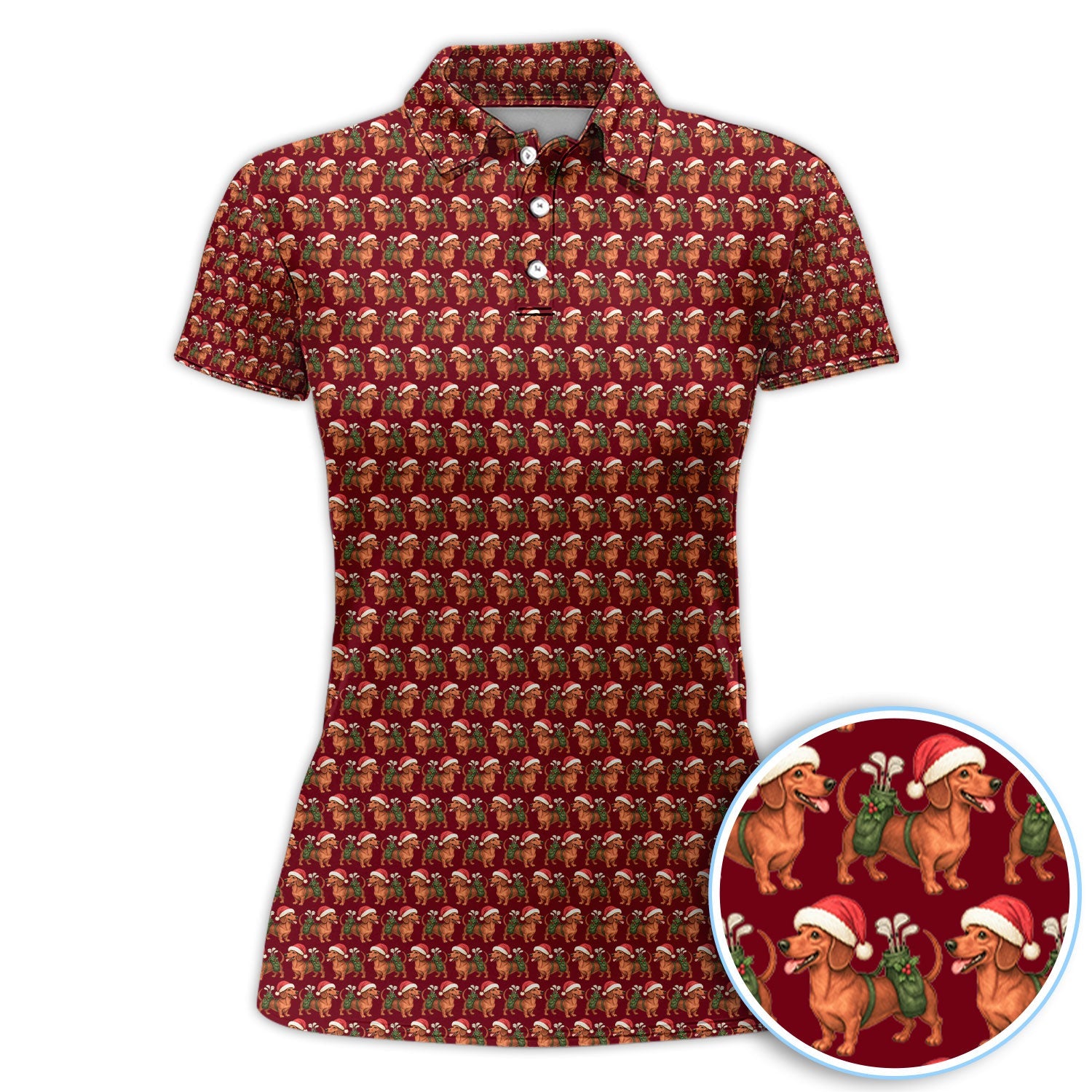 Funny Christmas Dachshund Pattern Polos, Xmas Golf Shirt For Men, Golf Gift For Golfer