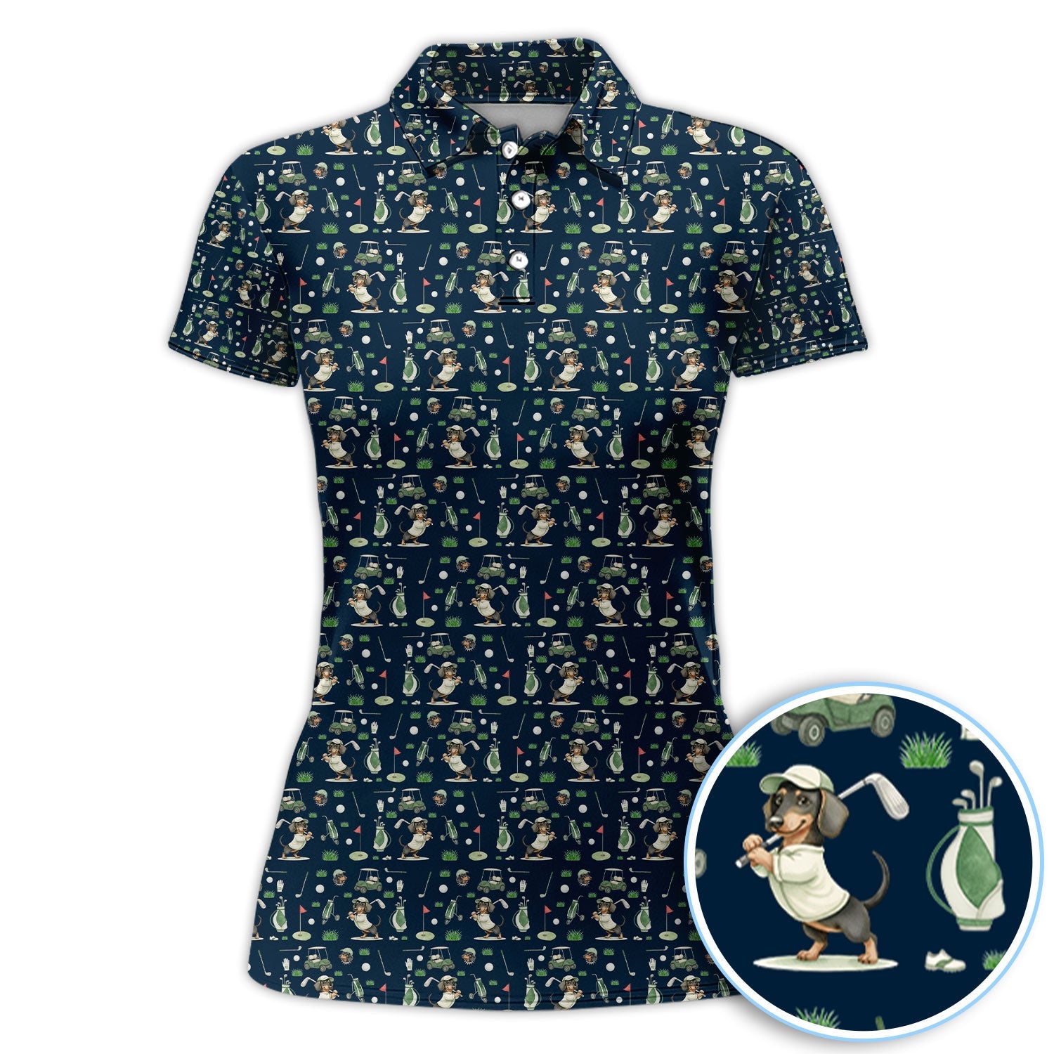 Funny Wiener Dog Golf Shirt, Dachshund Pattern Golf Polos, Crazy Golf Gift For Men