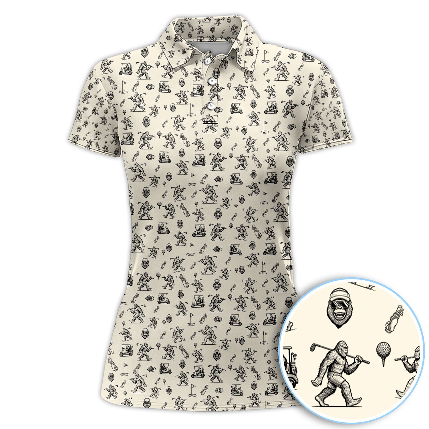 Squatch Bigfoot Pattern Golf Shirt, Funny Bigfoot Golf Polos, Golf Gift For Men
