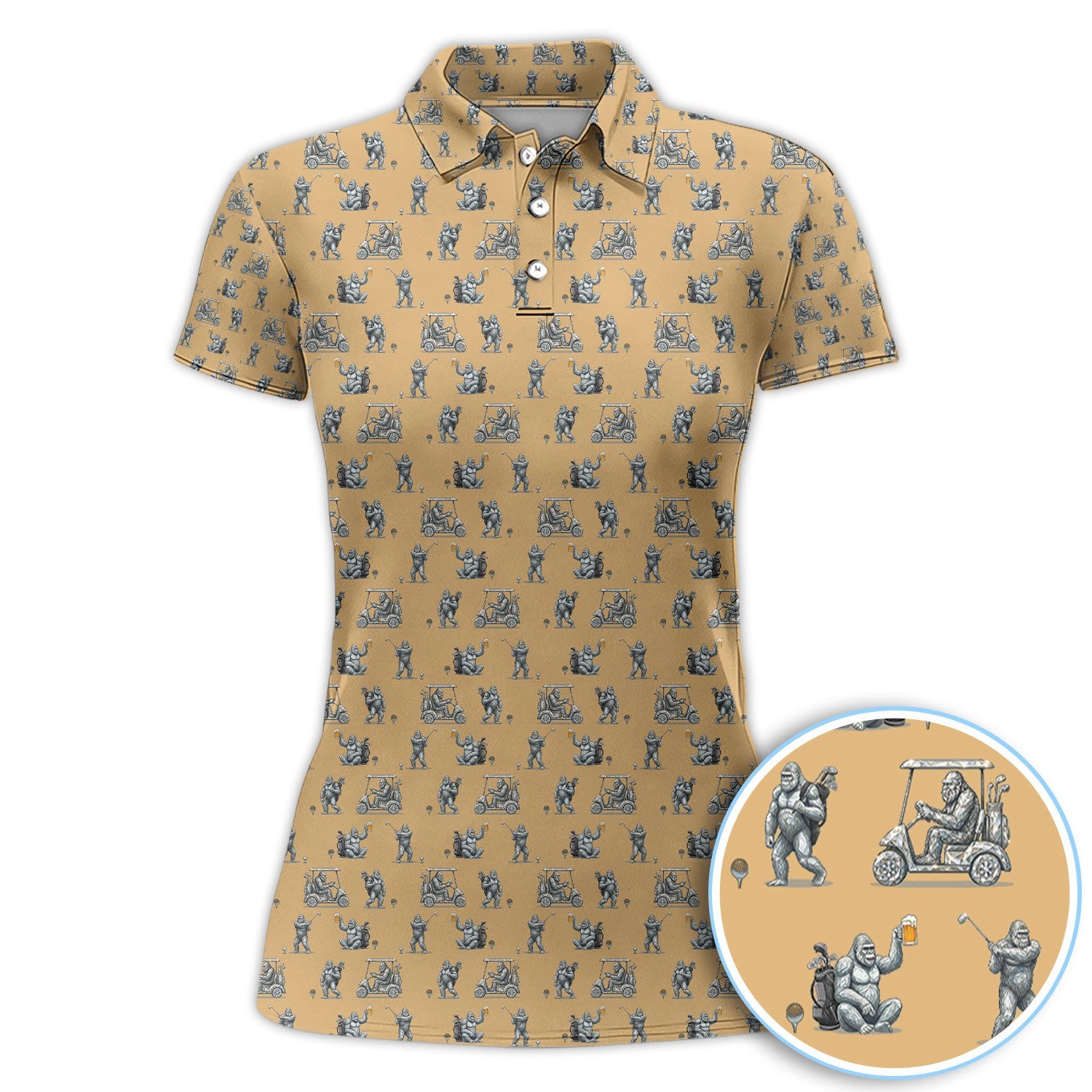 Funny Bigfoot Pattern Golf Shirt, Squatch Bigfoot Golf Polos, Crazy Golf Gift For Men