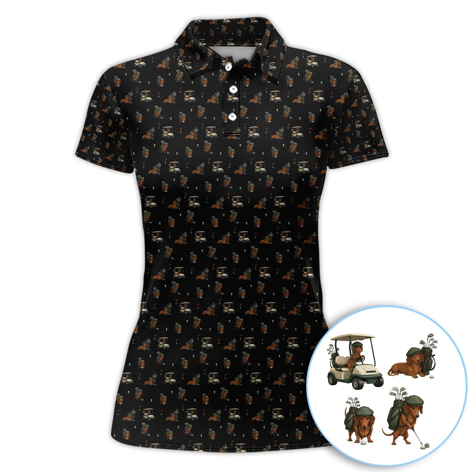 Funny Dachshund Golf Shirt, Wiener Dog Pattern Polos For Men, Golf Gift For Golfers