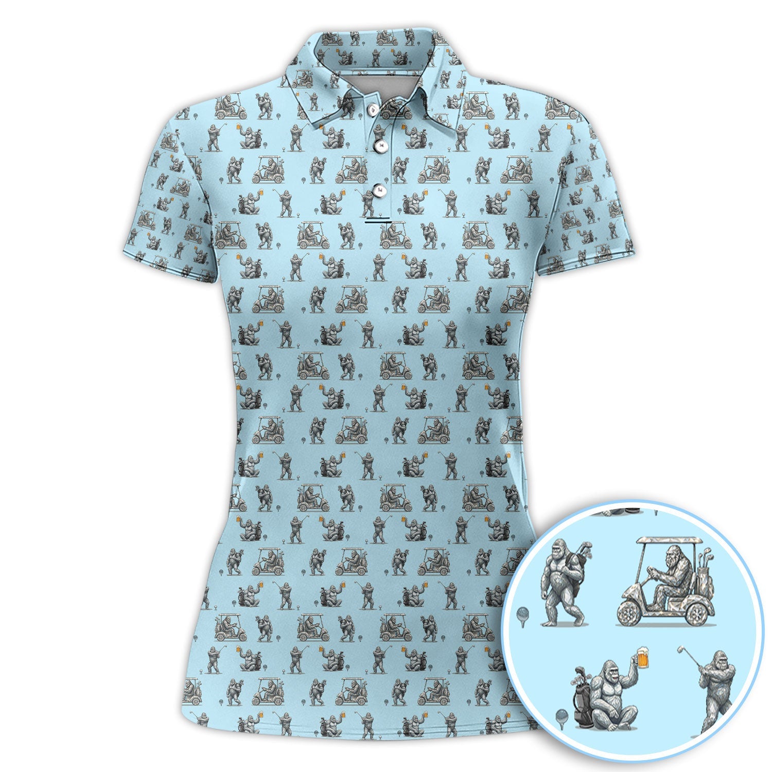 Funny Bigfoot Pattern Golf Shirt, Squatch Bigfoot Golf Polos, Crazy Golf Gift For Men
