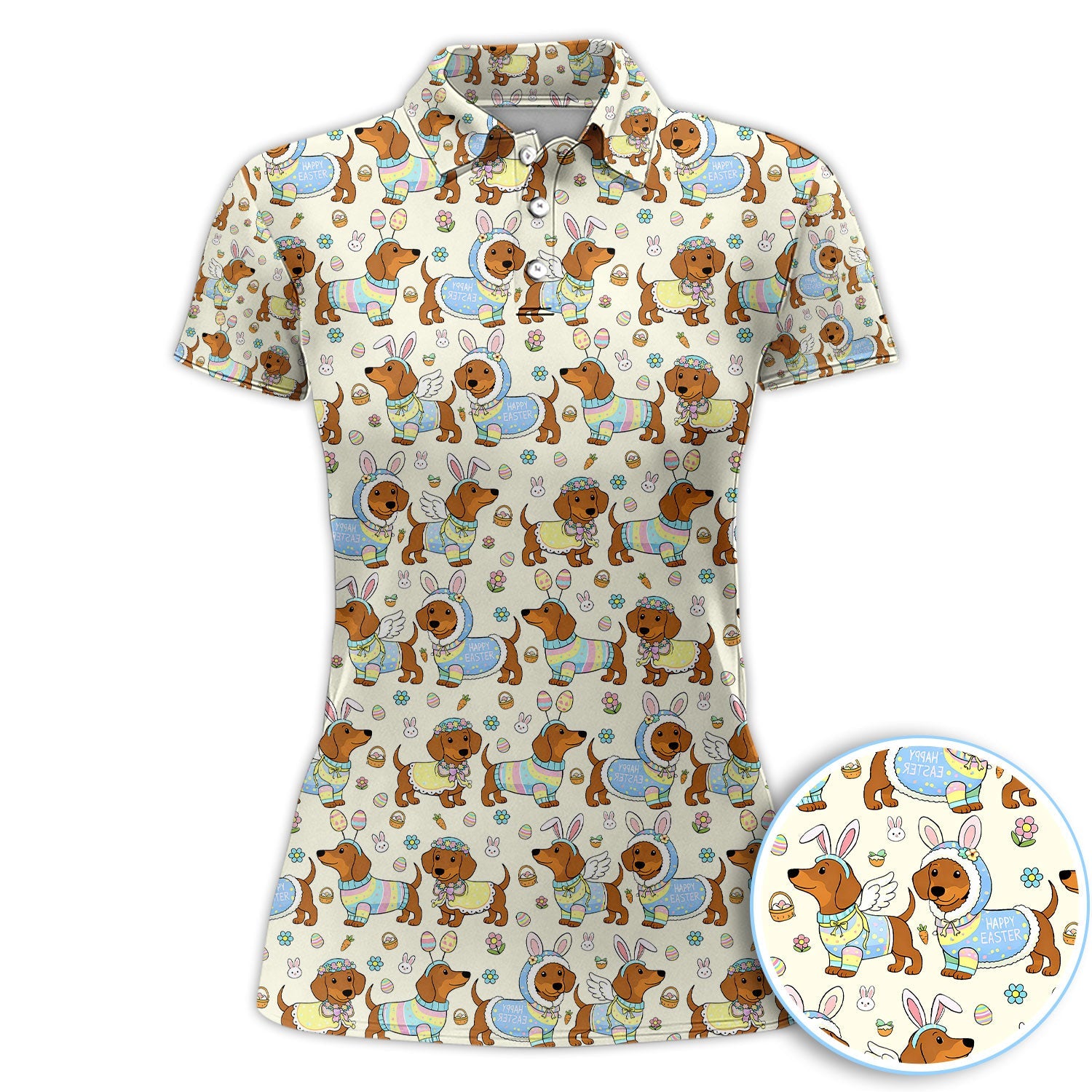 Dachshund Happy Easter Golf Polos, Easter Wiener Dog Pattern Golf Shirt, Golf Gift For Golfer