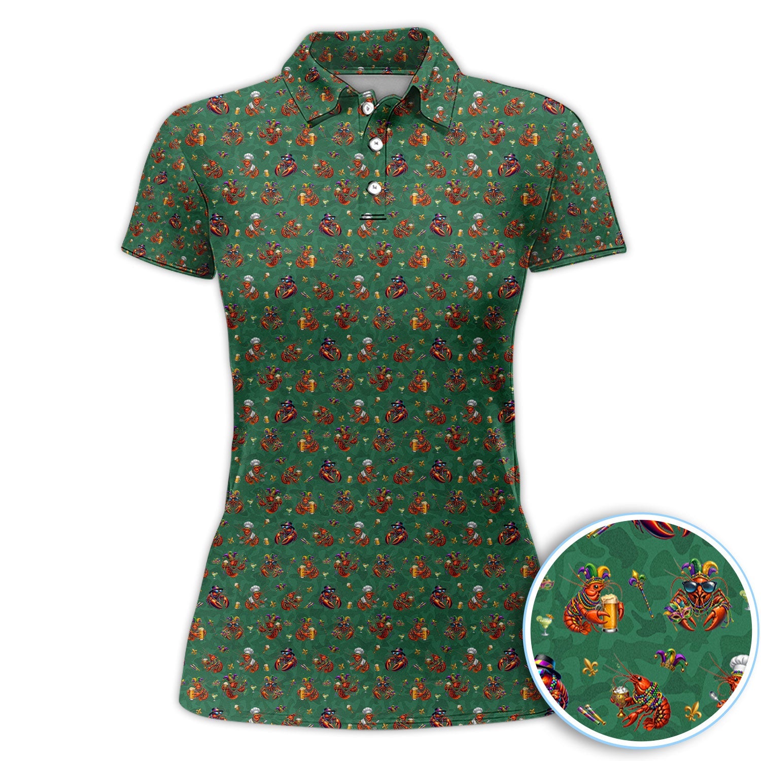 Funny Crawfish Mardi Gras Pattern Golf Shirt, Beer Crawdad Golf Polos For Golfer, Golf Gift For Men