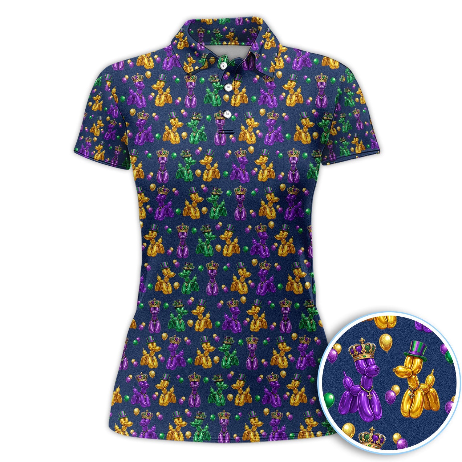 Mardi Gras Bead Dogs Golf Polos For Golfer, Festival Pattern Golf Shirt, Golf Gift For Men