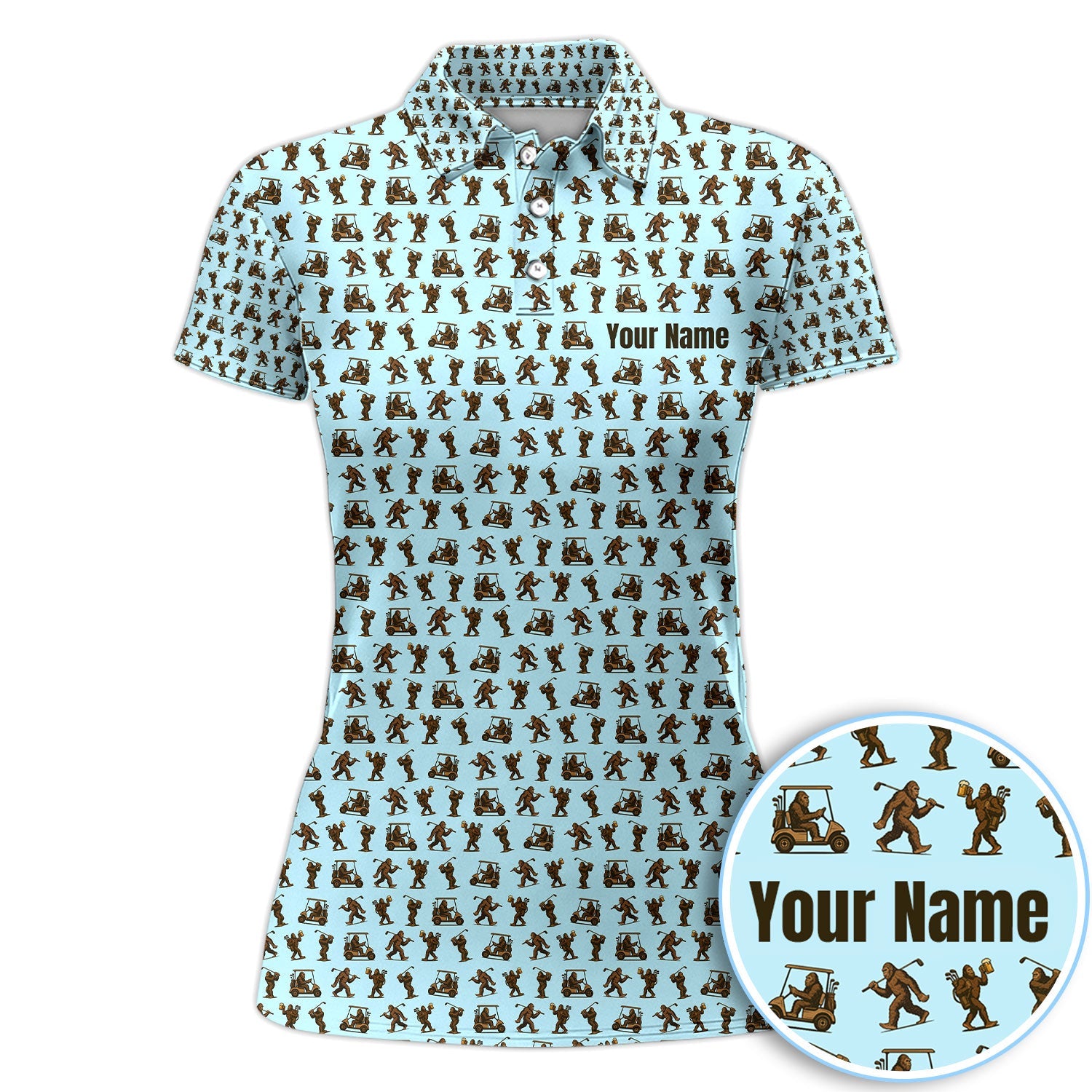 Personalized Bigfoot Golf Polos, Sasquatch Pattern Golf Shirt For Men, Crazy Golf Shirt