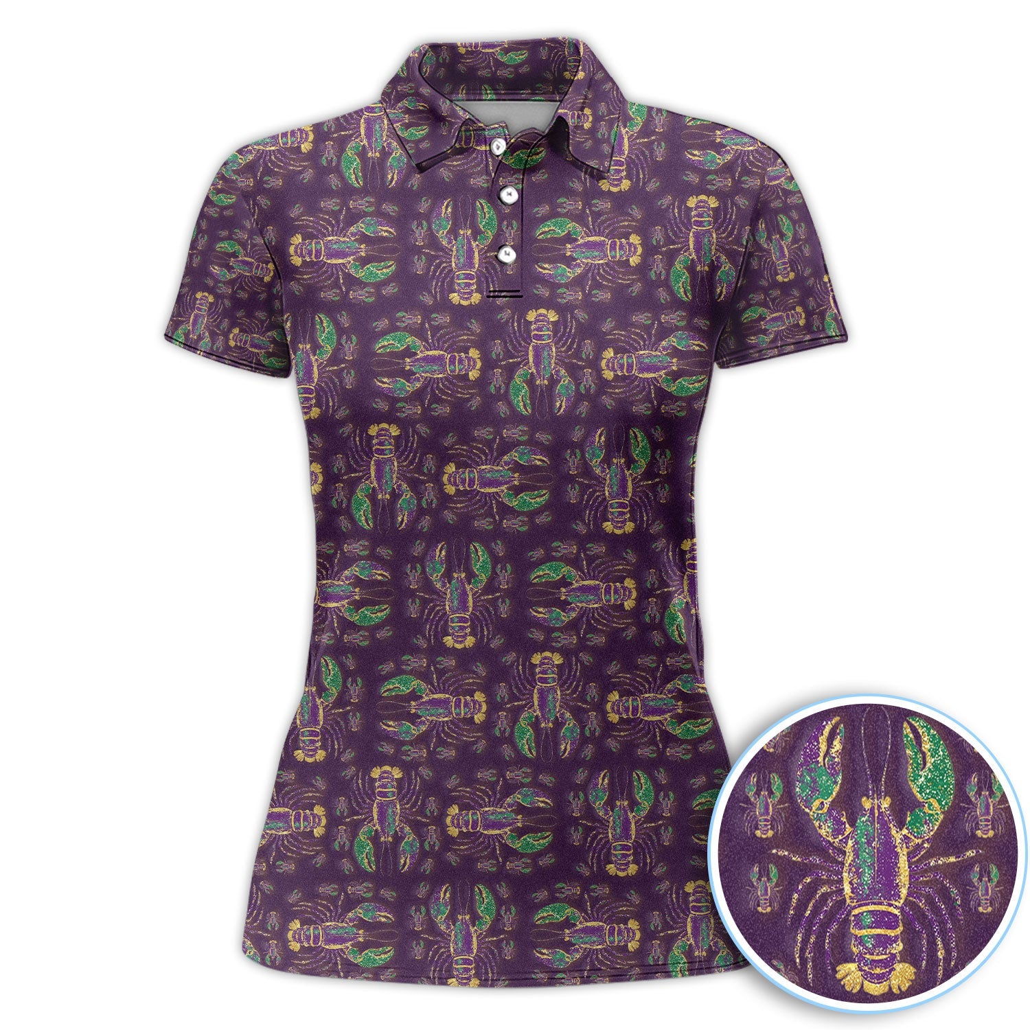 Louisiana Crawfish Pattern Golf Shirt, Mardi Gras Golf Polos For Golfer