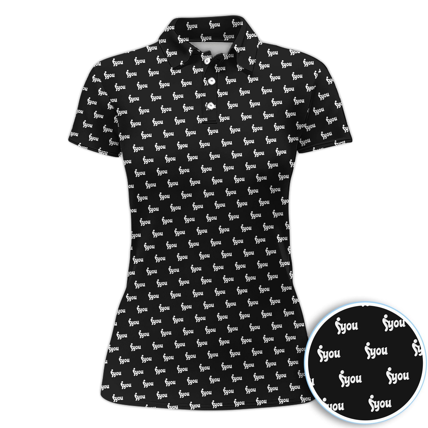 Minimalist Black Logo Golf Pattern Shirt, Monogram Streetwear Golf Shirt For Women, Trendy Gift