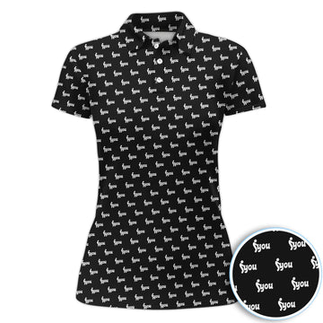 Minimalist Black Logo Golf Pattern Shirt, Monogram Streetwear Golf Shirt For Women, Trendy Gift