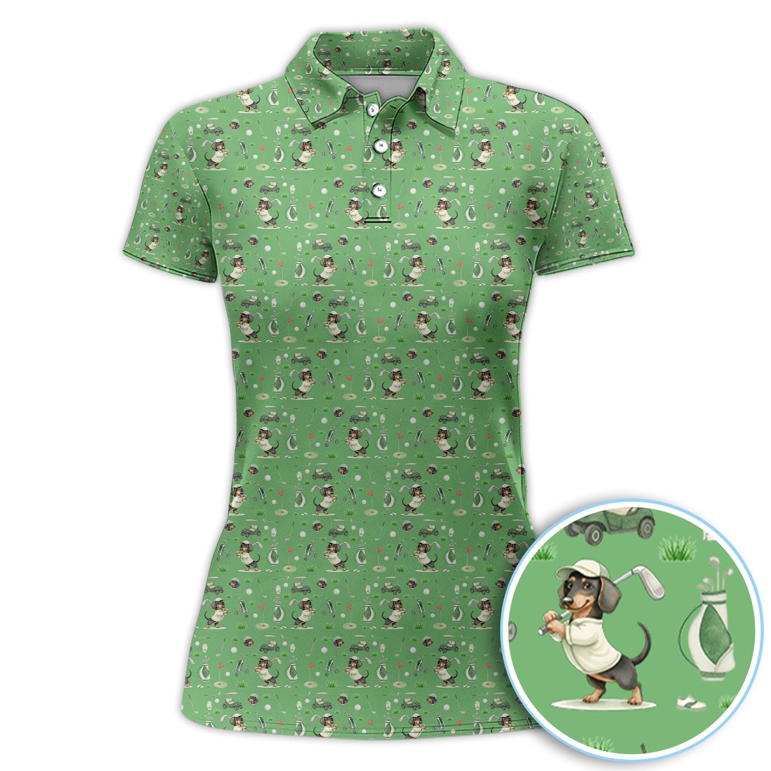 Funny Wiener Dog Golf Shirt, Dachshund Pattern Golf Polos, Crazy Golf Gift For Men