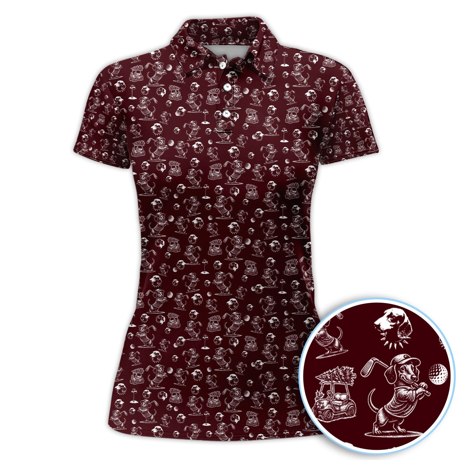 Dachshund Pattern Golf Shirt for Men, Funny Golf Polos, Golf Gift For Men