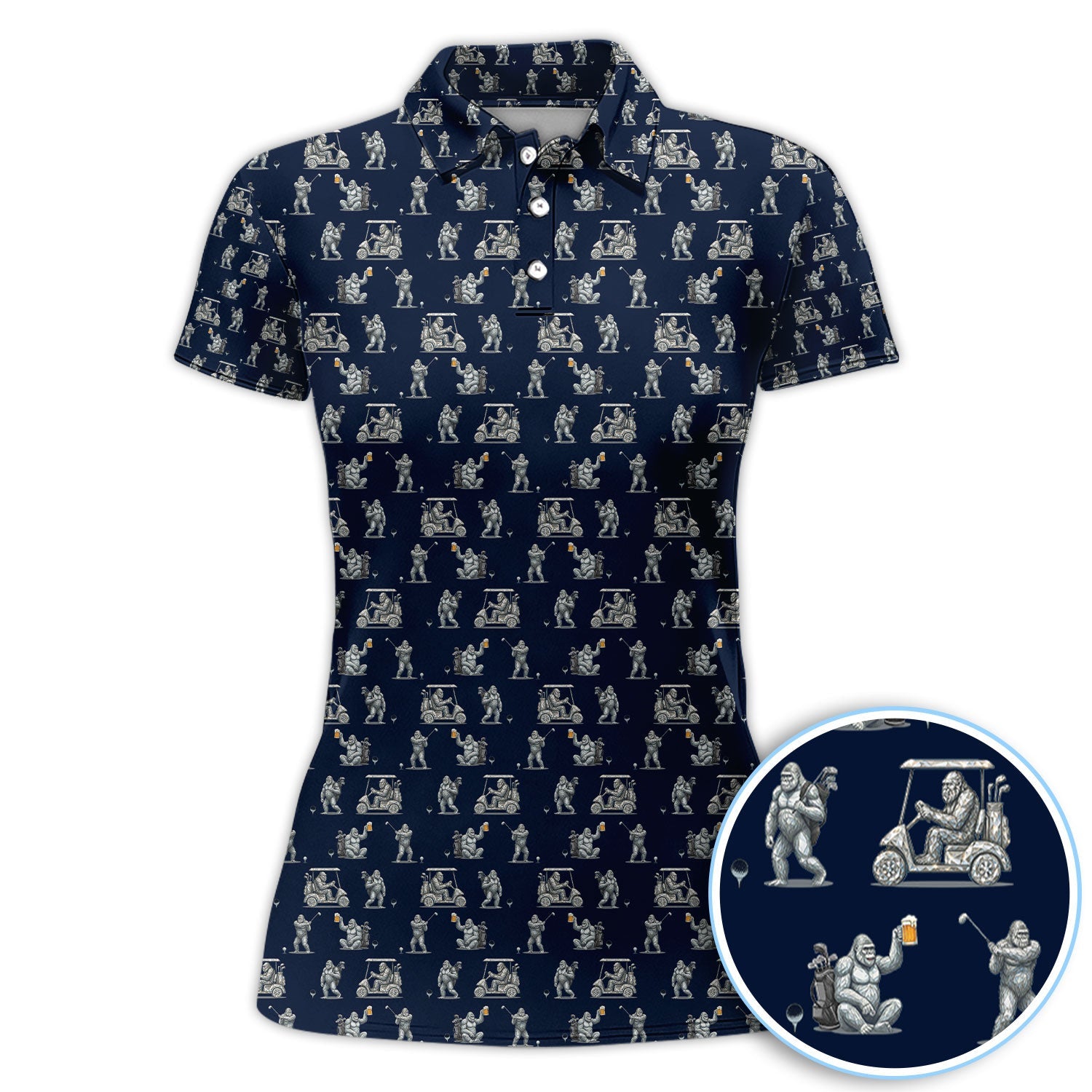 Funny Bigfoot Pattern Golf Shirt, Squatch Bigfoot Golf Polos, Crazy Golf Gift For Men