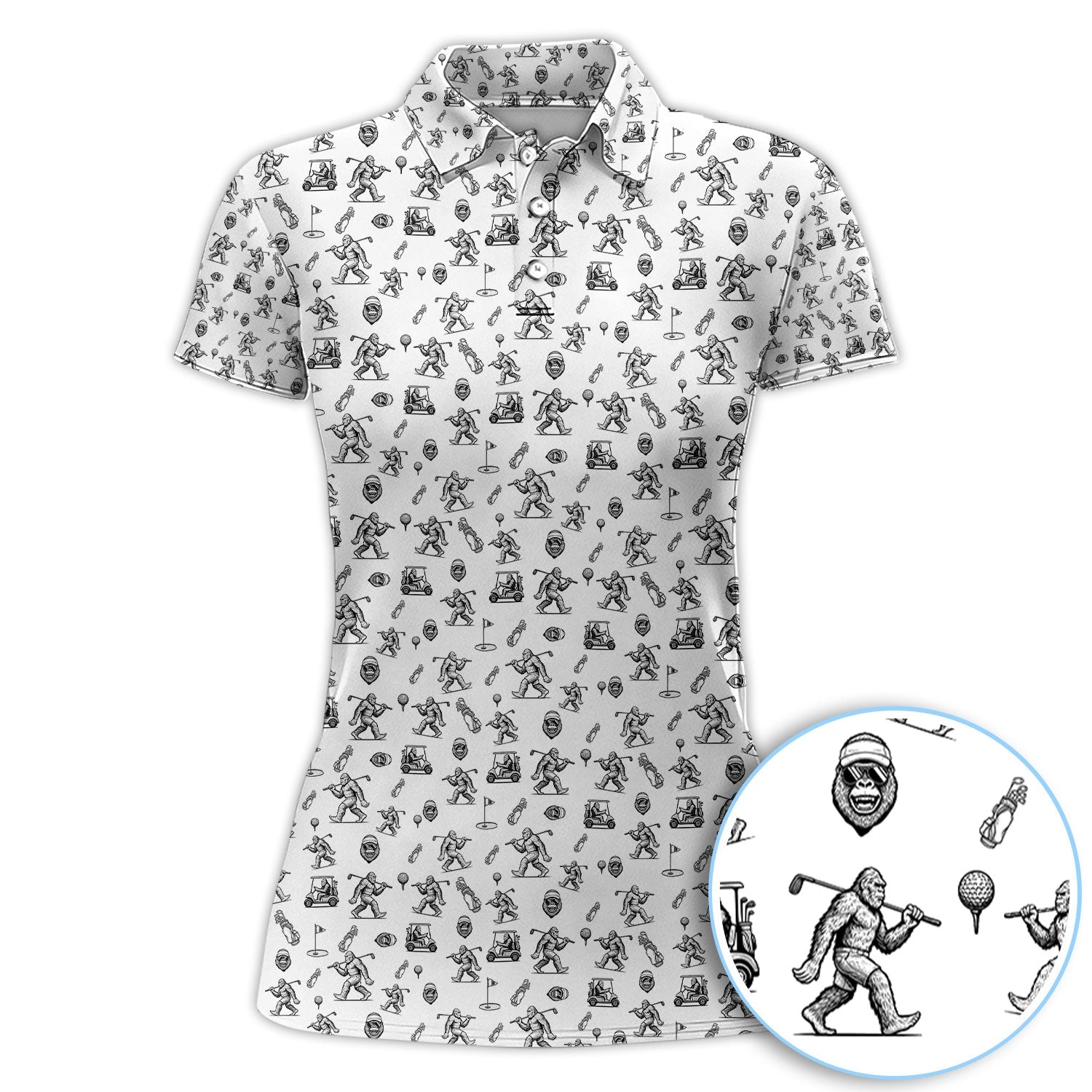 Squatch Bigfoot Pattern Golf Shirt, Funny Bigfoot Golf Polos, Golf Gift For Men