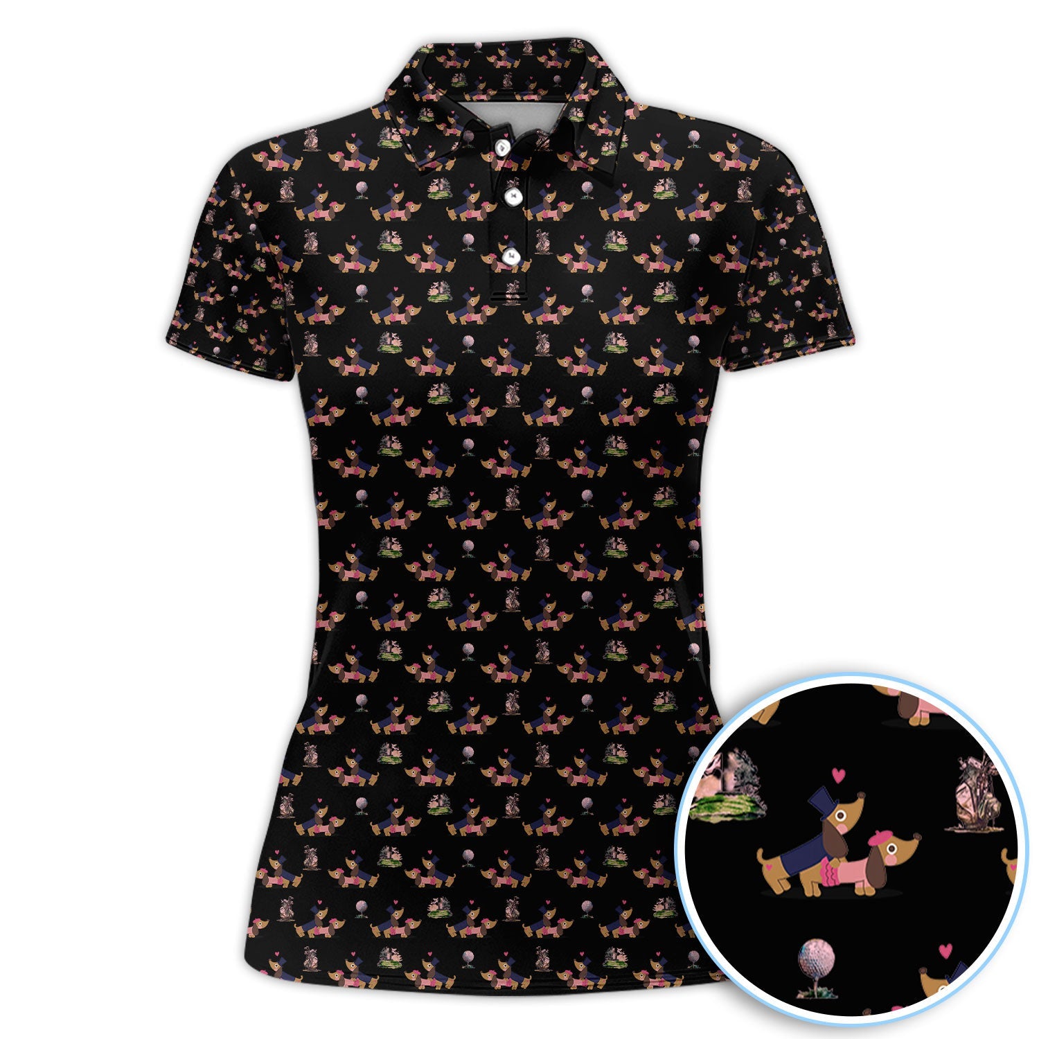 Dachshund Love Pattern Golf Shirt, Wiener Dog Golf Polos, Golf Gift For Golfer
