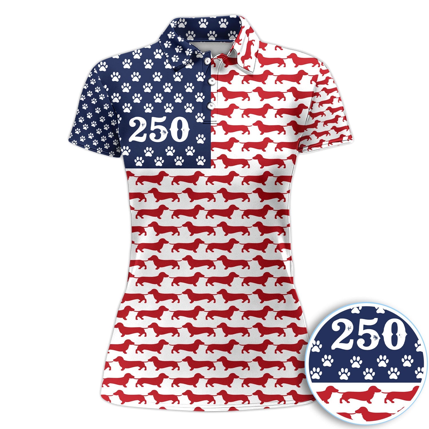 Dachshund USA Flag 250 Pattern Golf Polos, Crazy Dachshund Golf Shirt For Men, Funny Golf Shirt