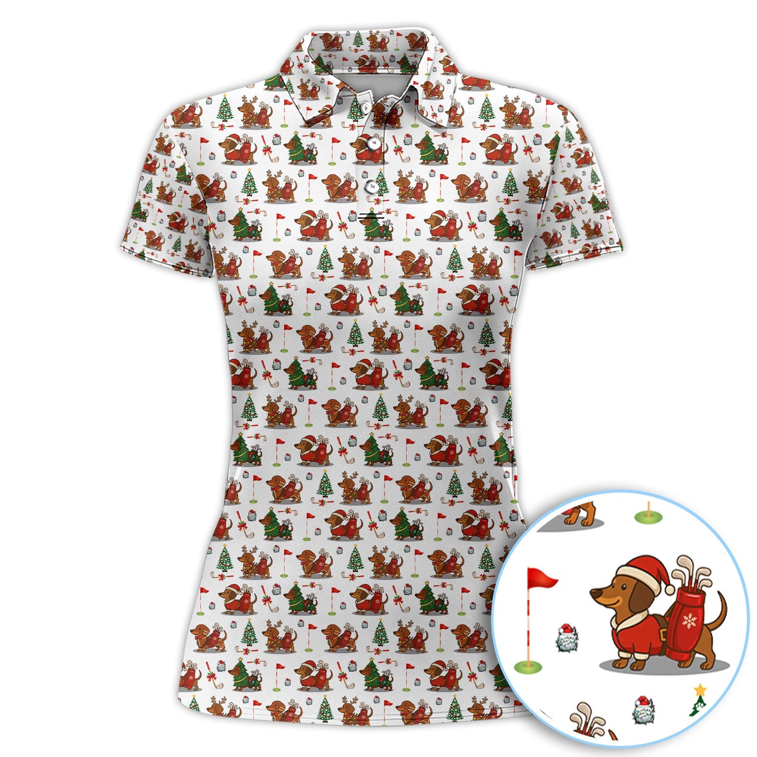 Christmas Dachshund Golf Polos, Cute Holiday Dog Golfer Shirt, Xmas Golf Gift For Golfer