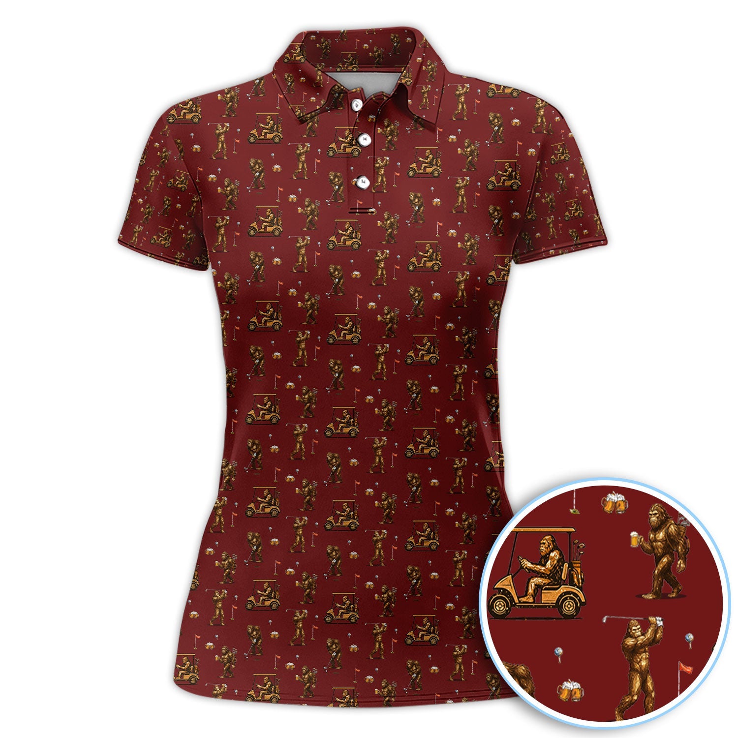 Funny Bigfoot Golf Shirt, Squatch Bigfoot And Beer Pattern Golf  Polos, Crazy Golf Gift For Golfer