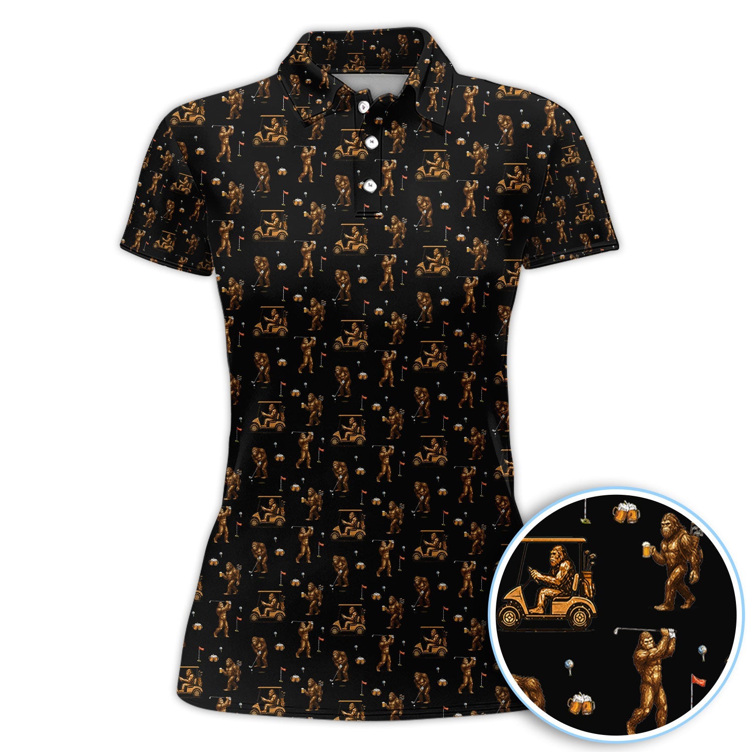 Funny Bigfoot Golf Shirt, Squatch Bigfoot And Beer Pattern Golf  Polos, Crazy Golf Gift For Golfer