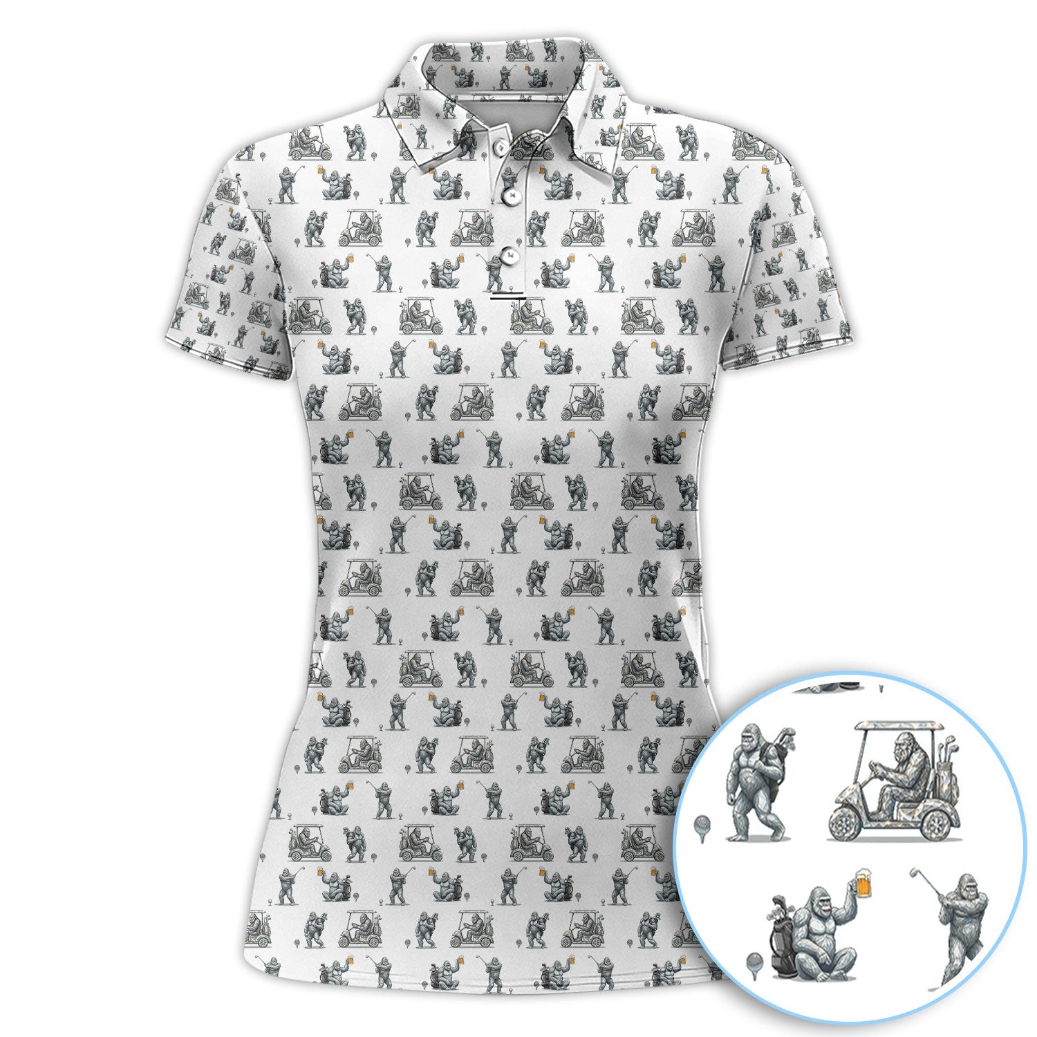Funny Bigfoot Pattern Golf Shirt, Squatch Bigfoot Golf Polos, Crazy Golf Gift For Men