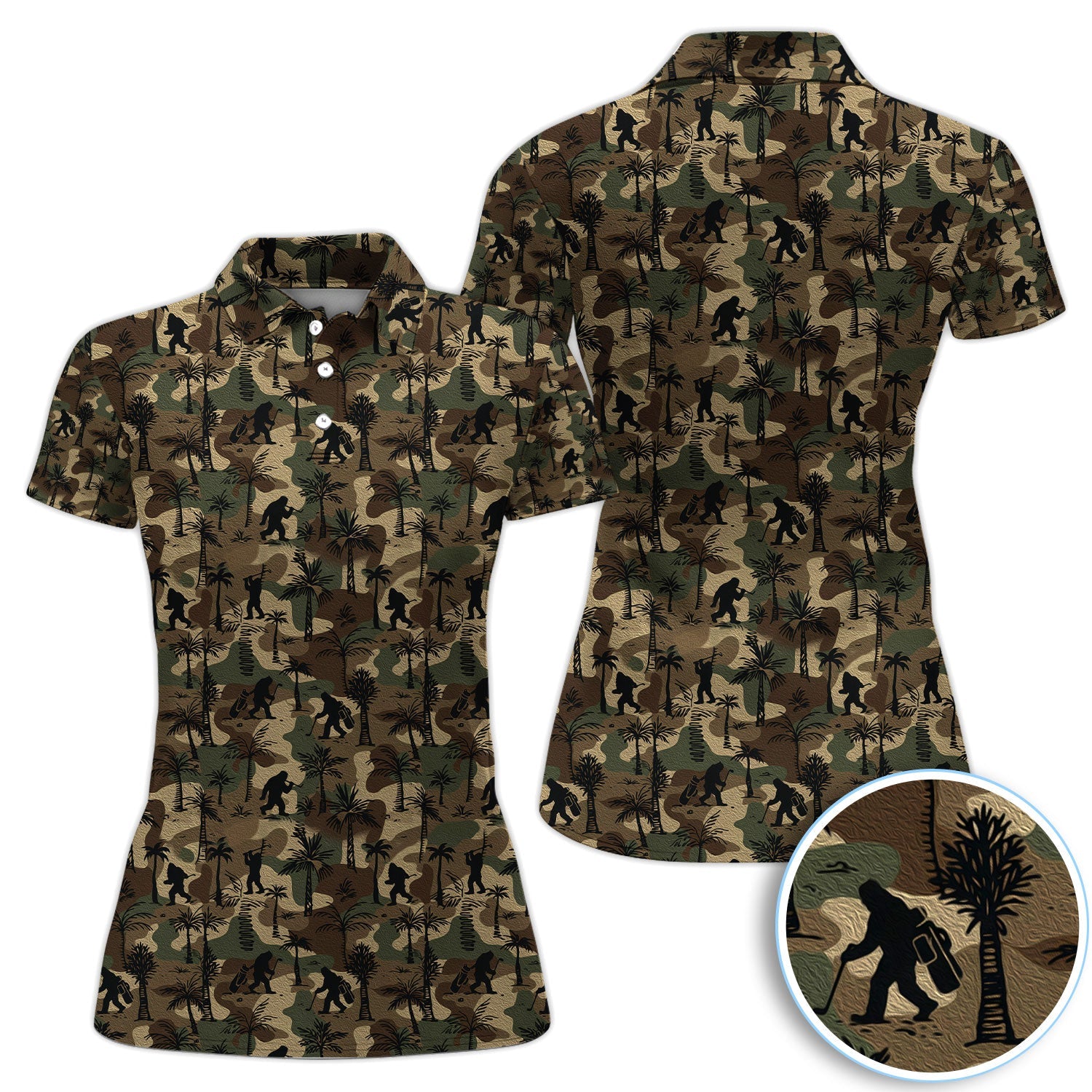 Bigfoot Camo Golf Polo Shirt, Funny Sasquatch Camouflage Polo For Men, Outdoor Golf Shirt