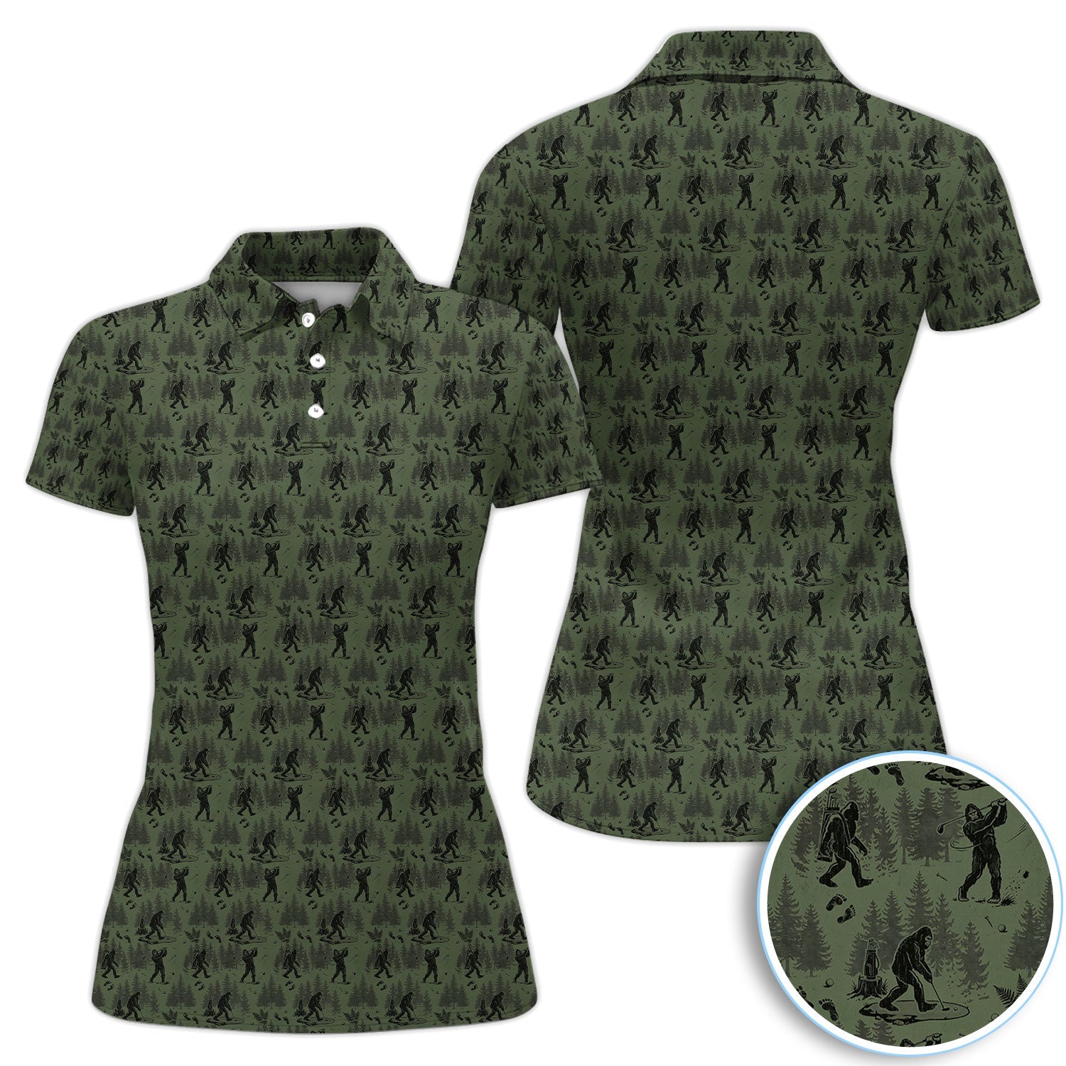 Bigfoot Forest Golf Polo Shirt, Sasquatch Camouflage Pattern Shirt For Men, Gofer Gift