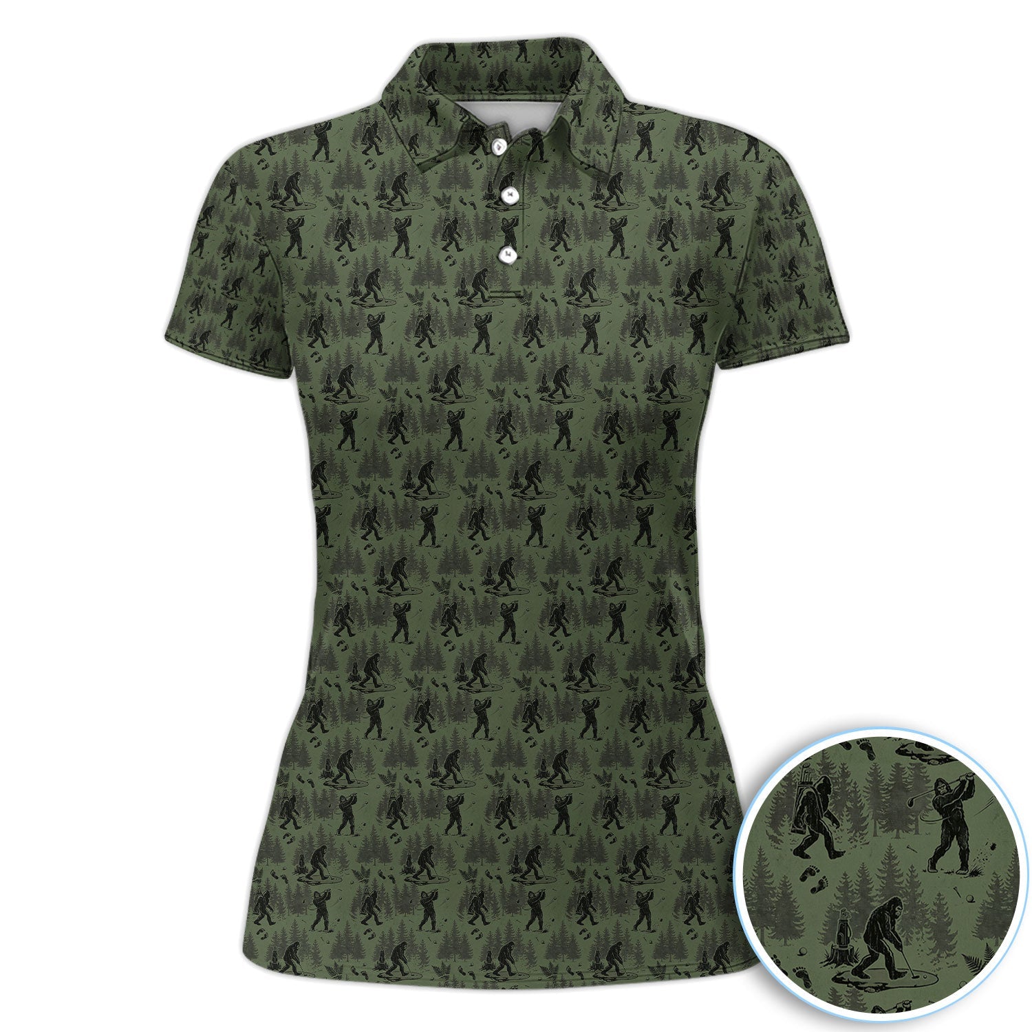 Bigfoot Forest Golf Polo Shirt, Sasquatch Camouflage Pattern Shirt For Men, Gofer Gift