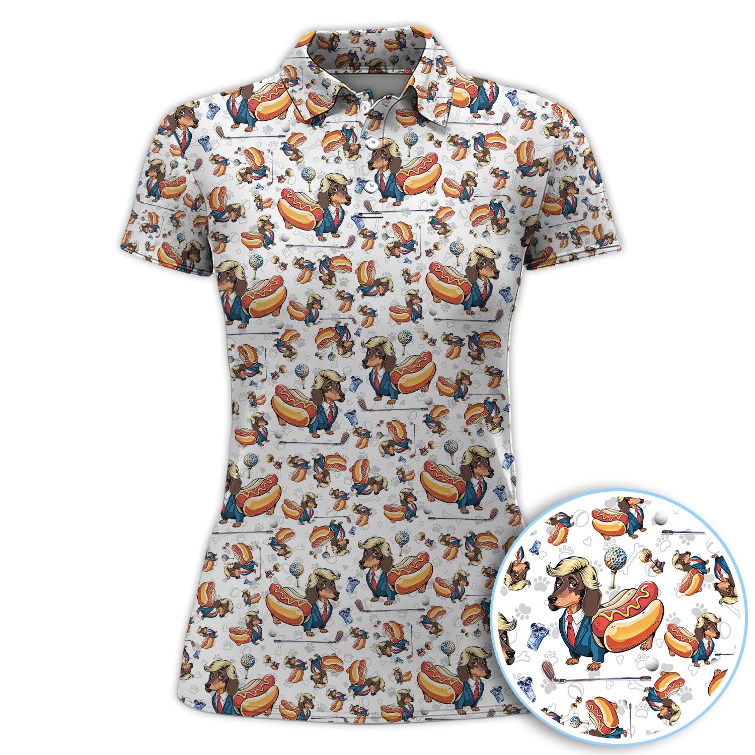 Funny Dachshund Golf Shirt For Men, Wiener Dog Pattern Golf Shirt, Crazy Golf Shirt For Golfer