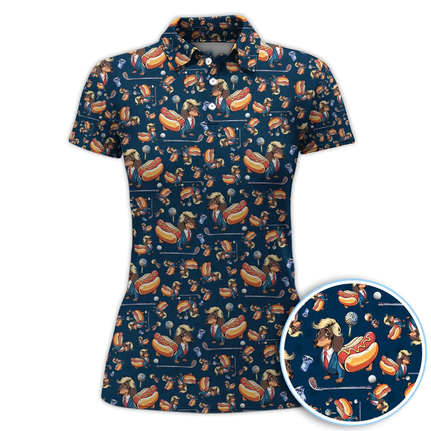 Funny Dachshund Golf Shirt For Men, Wiener Dog Pattern Golf Shirt, Crazy Golf Shirt For Golfer
