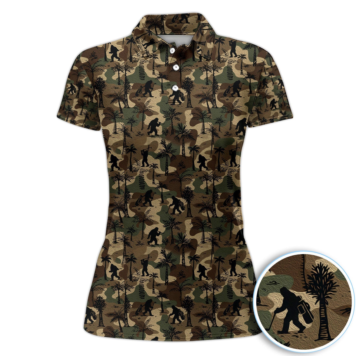Bigfoot Camo Golf Polo Shirt, Funny Sasquatch Camouflage Polo For Men, Outdoor Golf Shirt