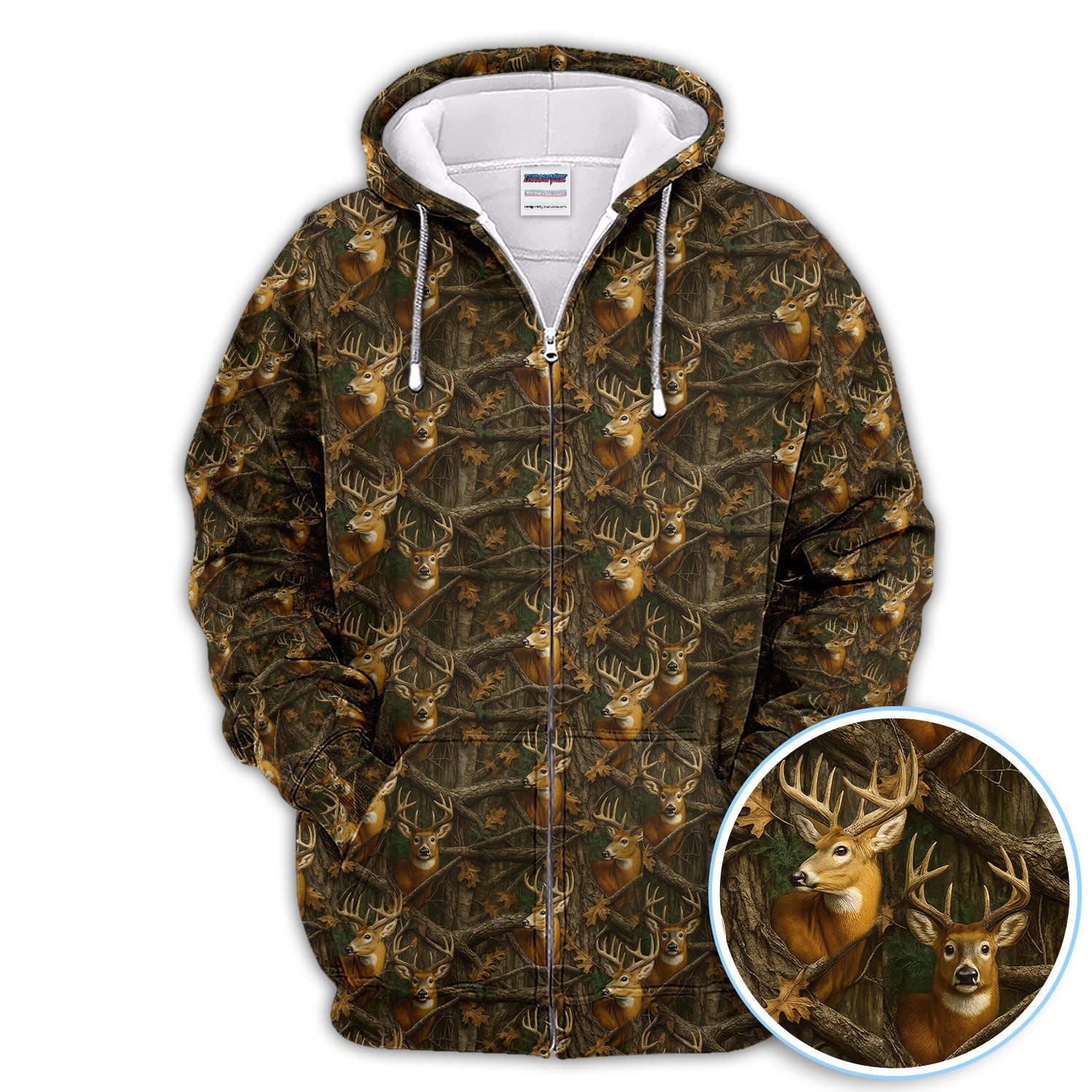 Deer Pattern Polos For Golfer, Realistic Camo Shirt, Crazy Golf Shirt For Men