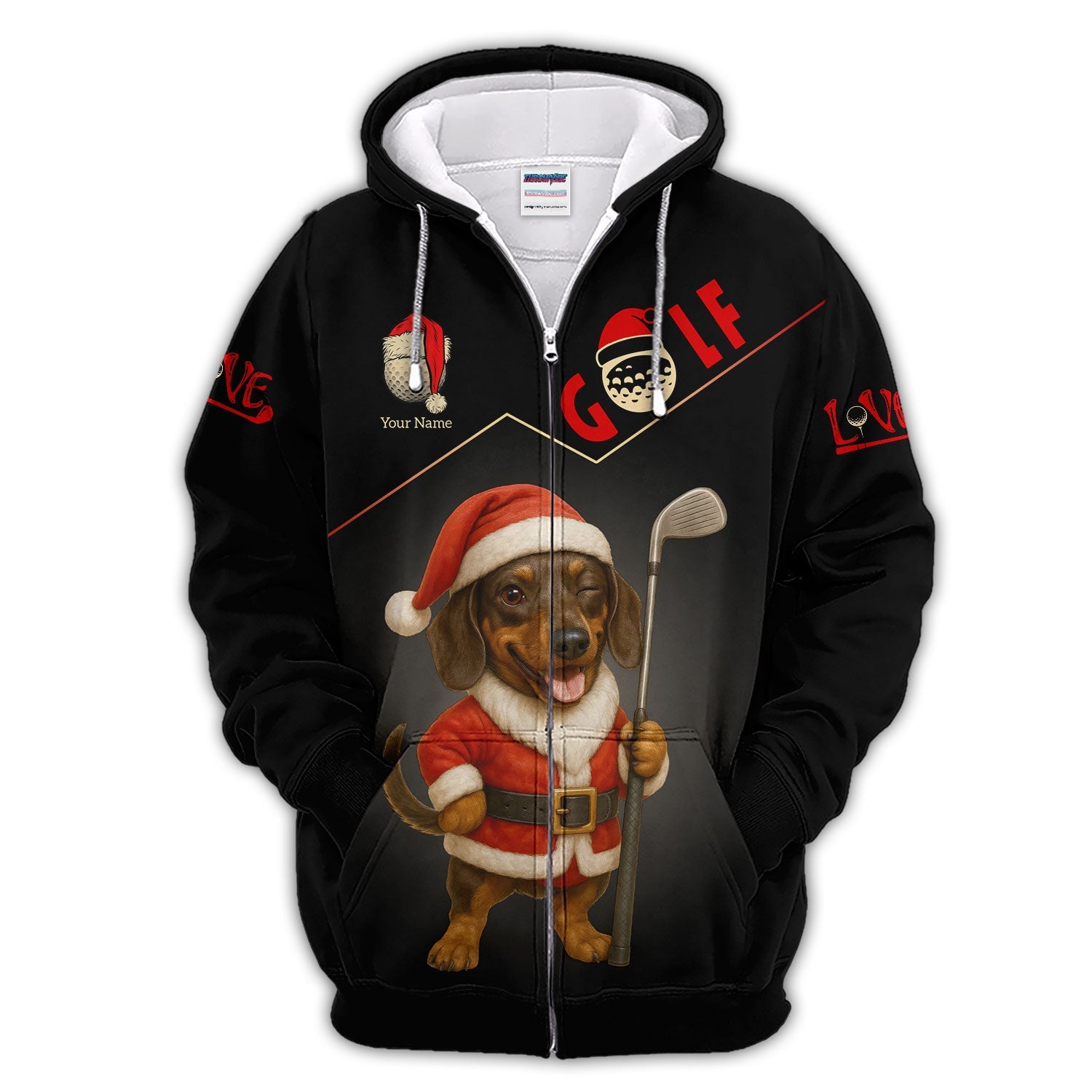 Personalized Dachshund Santa Golf Polos, Custom Name Christmas Golf Shirt, Golf Gift For Dog Lover