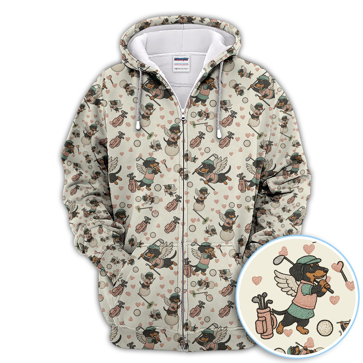 Angel Dachshund Golf Polos, Funny  Wiener Dog Golf Pattern Gift For Men, Golf Gift For Golfer