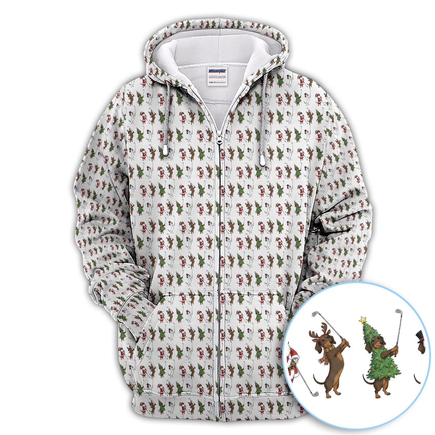 Dachshund Christmas Golf Polos, Funny Wiener Dog Golf Pattern Shirt For Golfer, Golf Gift For Men