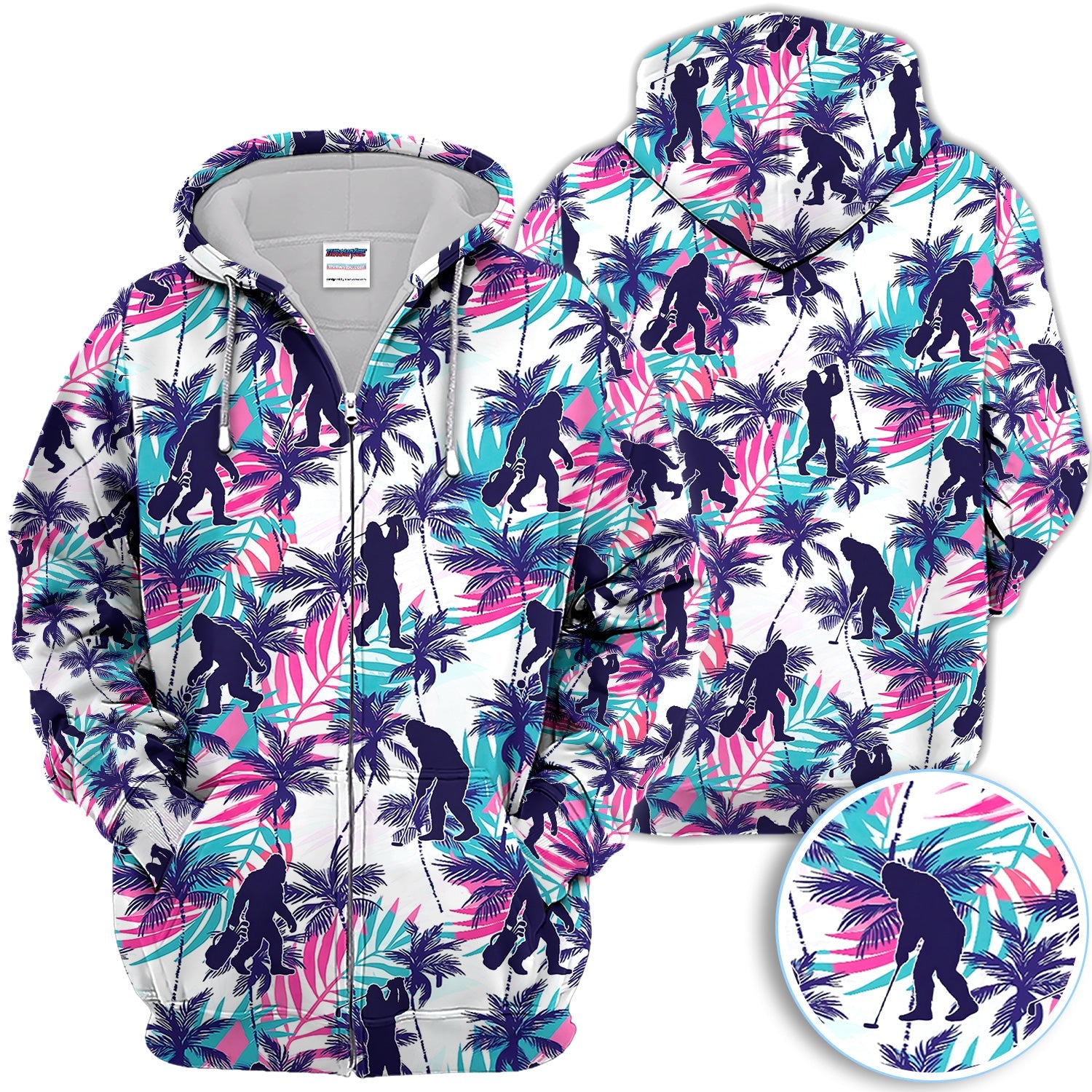 Funny Bigfoot Golfer Tropical Pattern Golf Shirt, Sasquatch Palm Golf Shirt For Men, Golfer Gift