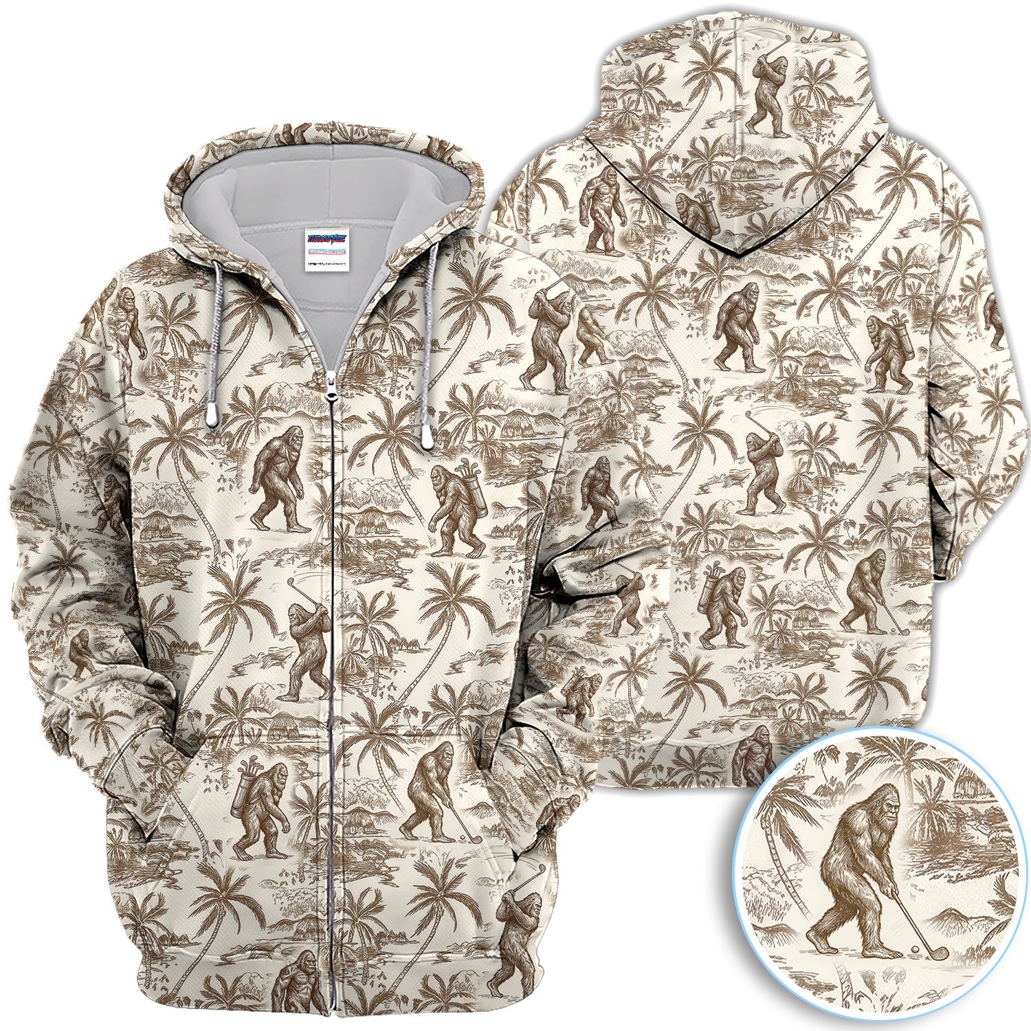 Vintage Bigfoot Tropical Pattern Golf Shirt, Sasquatch Island Golf Shirt For Men, Golfer Gift