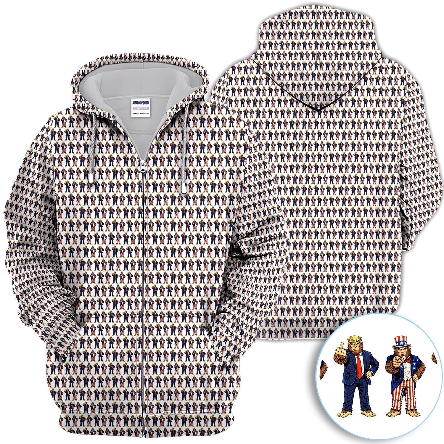 Funny Patriotic Bigfoot Polo Shirt, Trump & Uncle Sam Sasquatch Pattern Shirt, 4th of July Golf Gift For Men