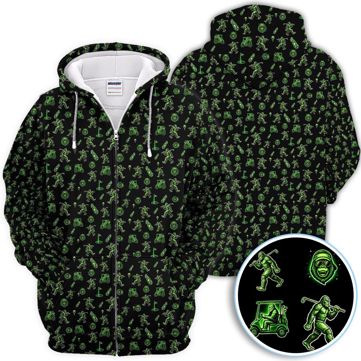 Sasquatch Neon Green Golf Pattern Shirt, Funny Bigfoot Golf Polos For Men, Golf Gift For Golfer