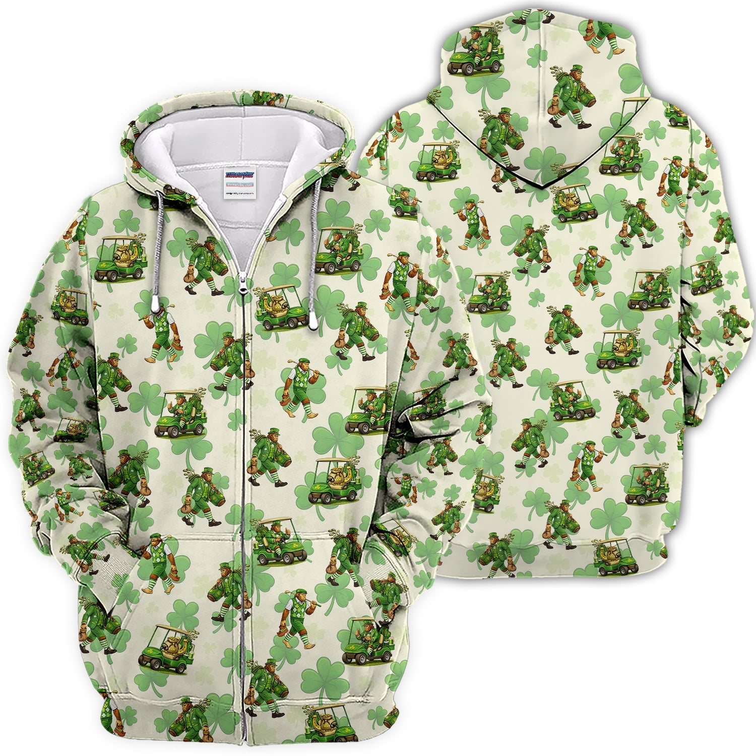 Funny Bigfoot Golf Polos For Men, St. Patrick’s Day Pattern Golf Shirt, Golf Gift For Golfer